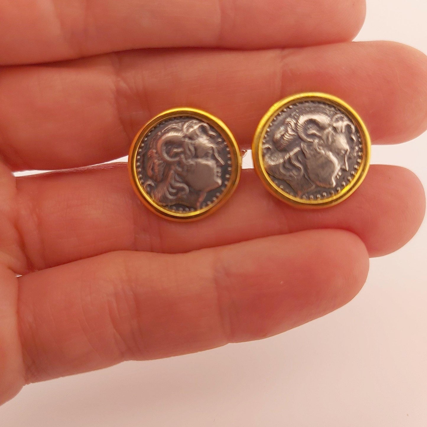 Alexander the Great Coin Cufflinks, Silver and Gold Plated, Greek Historical Design, Greek Coin Cufflinks, Antique Cufflinks,Men's Cufflinks