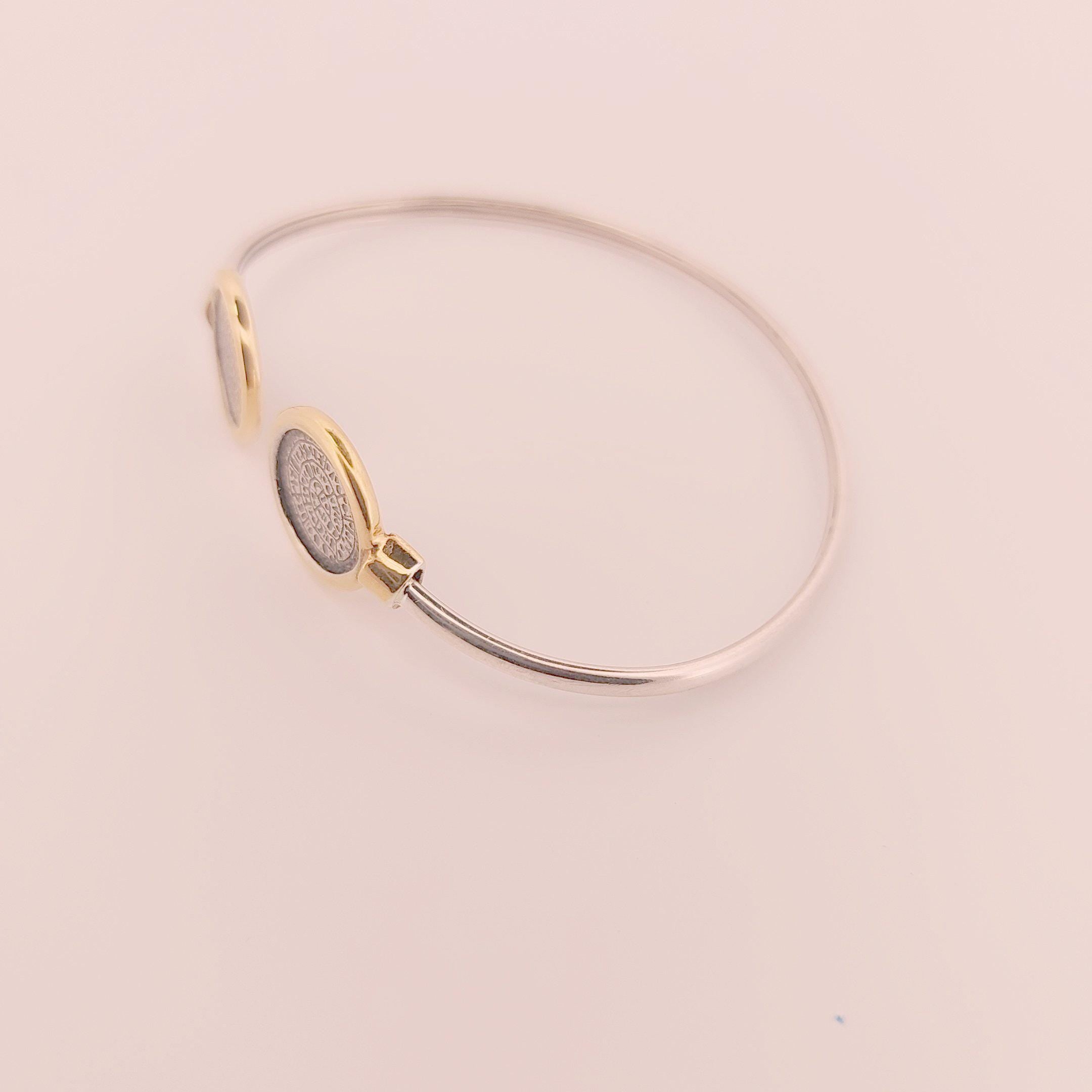 Phaistos Disc Bracelet: Sterling Silver & Gold-Plated Minoan Bangle