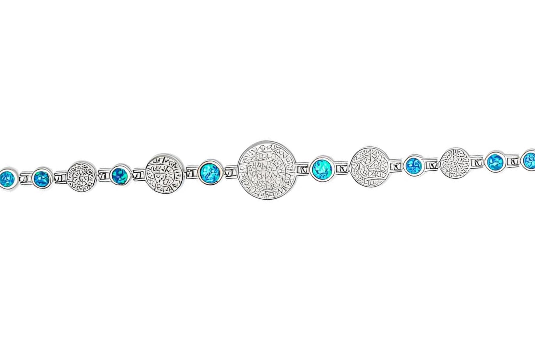 Blue Opal Phaistos Disc Bracelet: Ancient Greek Silver Design