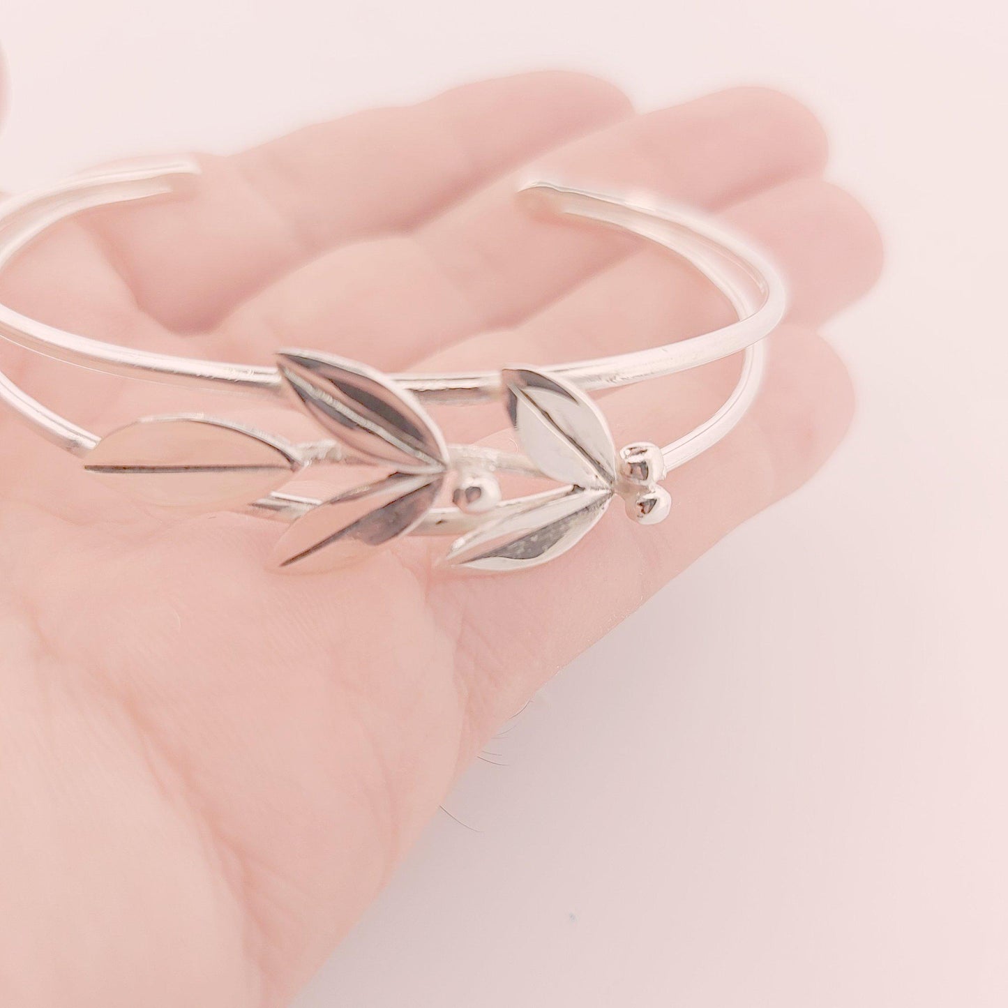 Silver Olive Leaf Bracelet: Greek Inspired Dual-Band Cuff