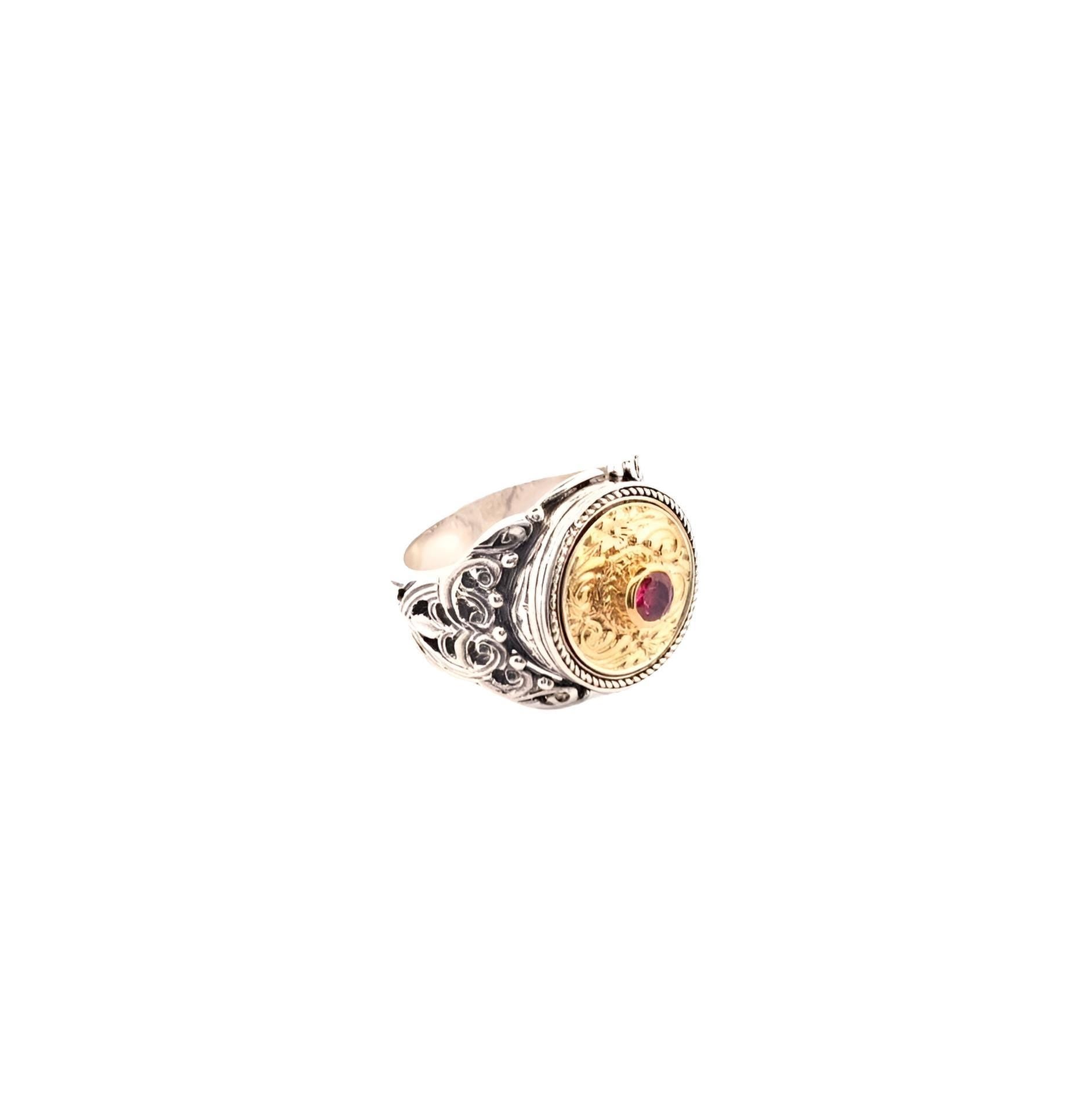 Byzantine Statement Ring – Gold Plated Ruby Gemstone Sterling Silver Band