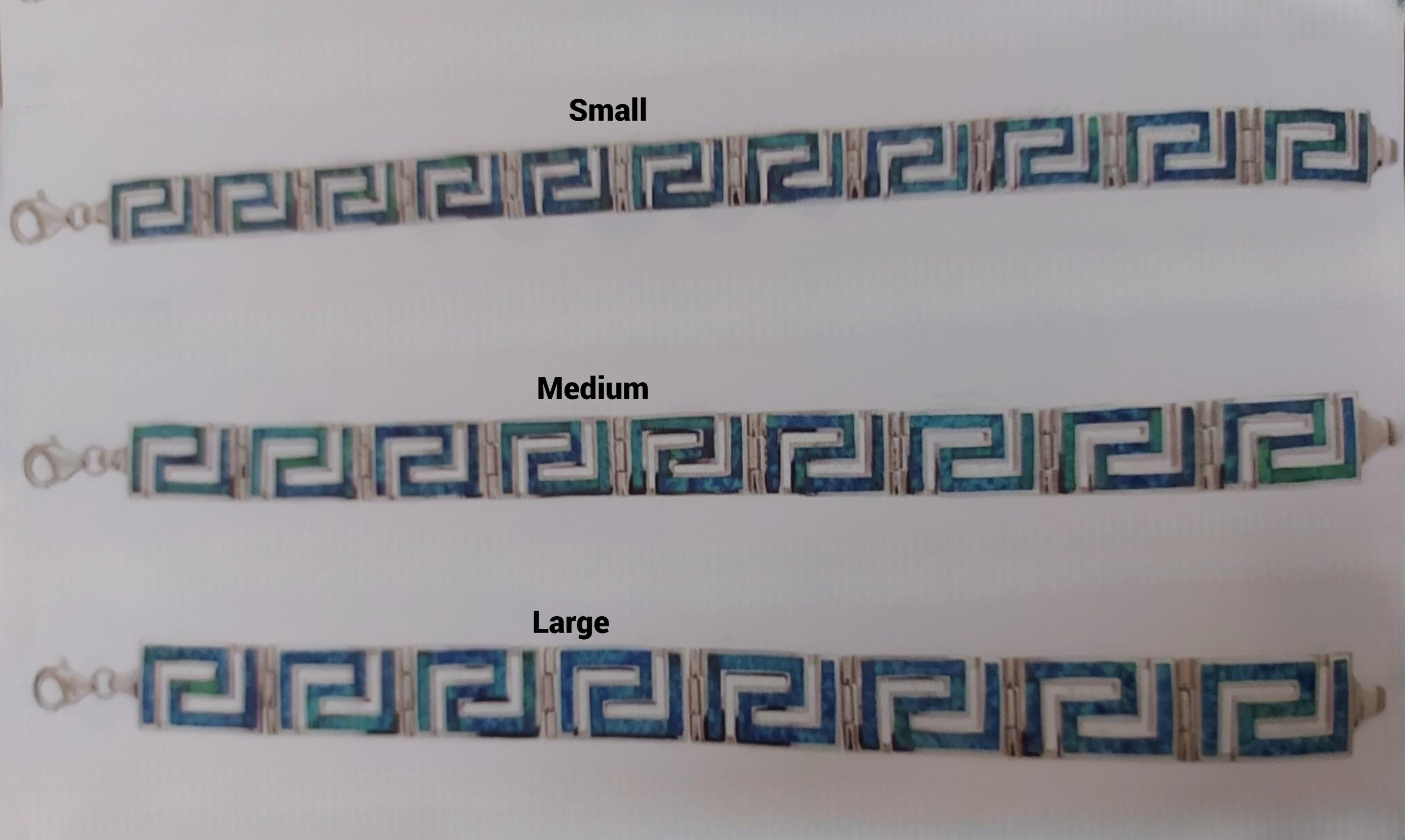 Blue Opal Greek Key Bracelet, Sterling Silver 925, Meander Design