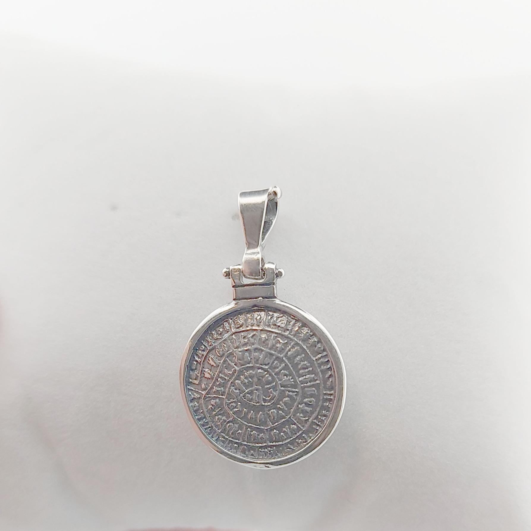 Sterling Silver Phaistos Disc Pendant: Ancient Greek Historical Necklace