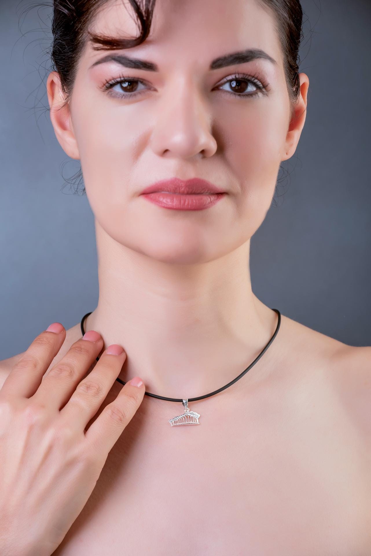 Greek Parthenon Silver Charm Pendant, Ancient Acropolis Temple Design