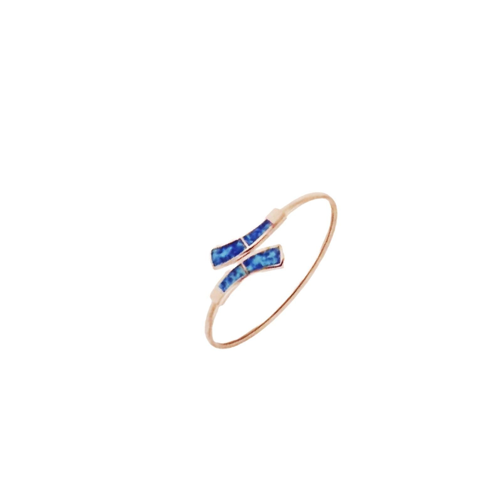 Blue Opal Bracelet, Silver Bangle, Greek inspired Design
