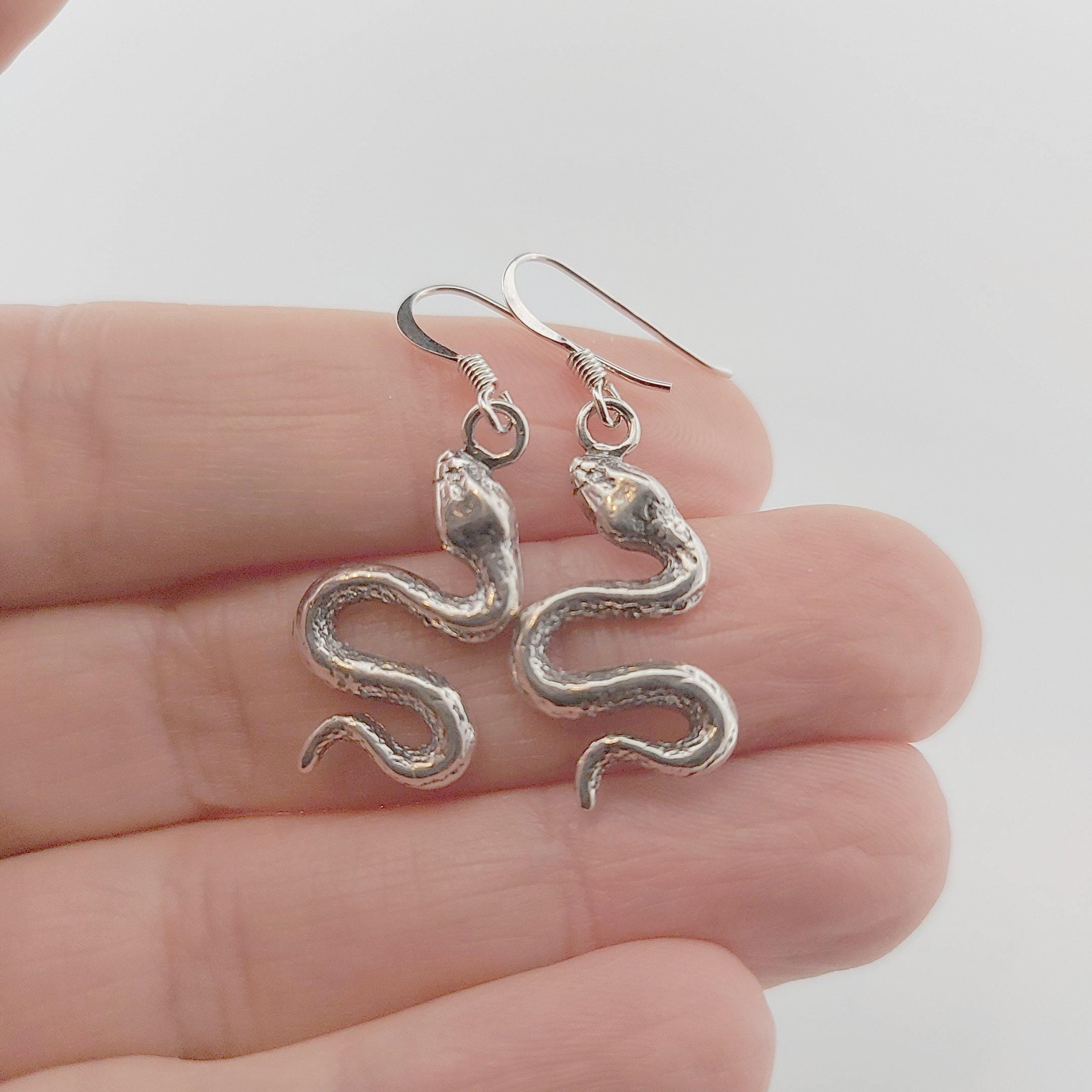 Sterling Silver Snake Earrings: Greek Mythology Serpent Jewelry