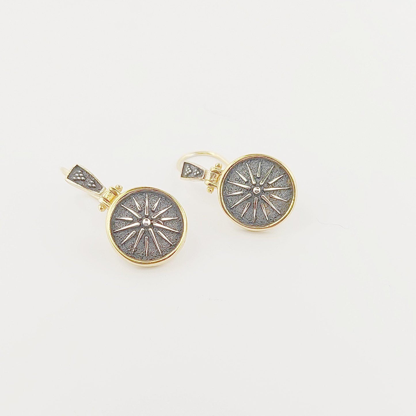 Macedonian Star Dangle Earrings, Silver Gold Plated, Vergina Sun Design, Ancient Greek Style