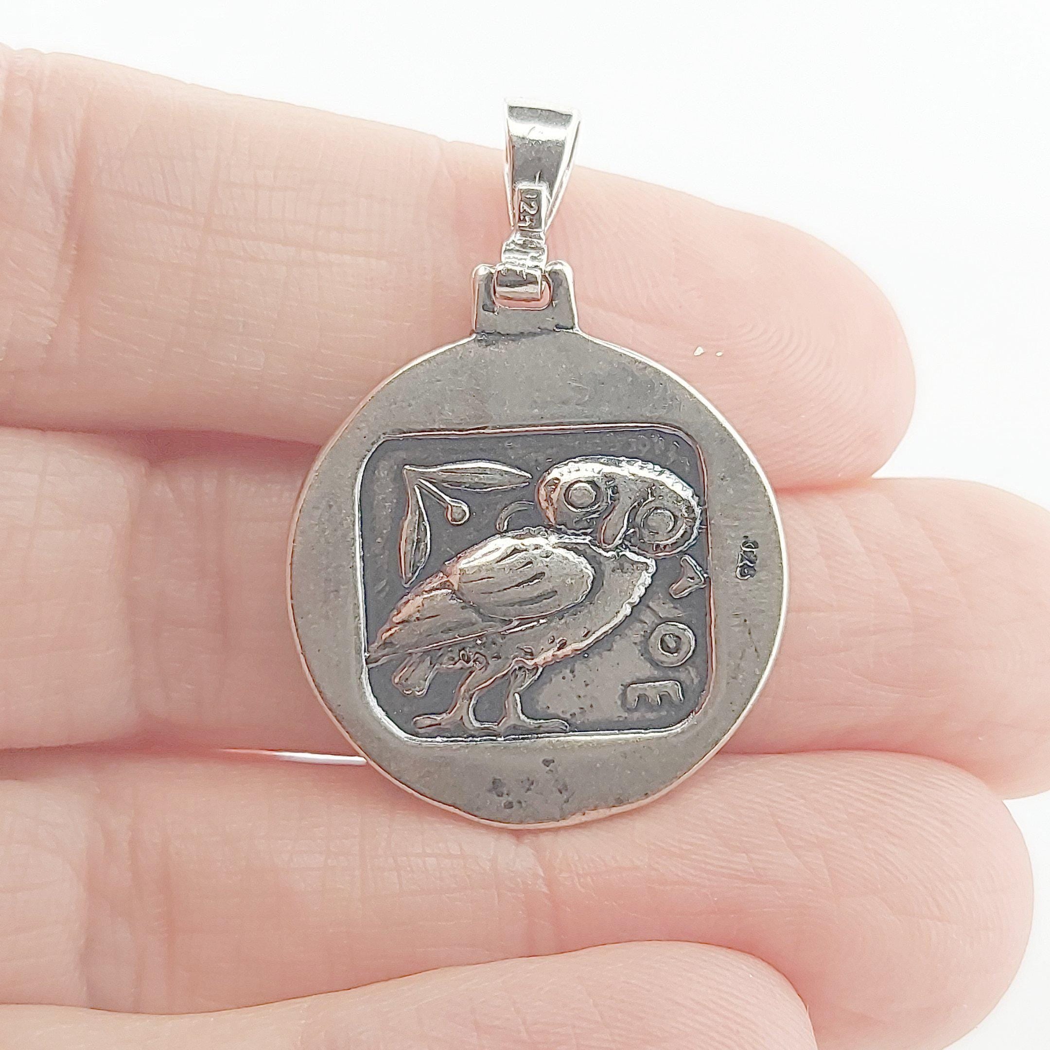 Double-Sided Silver Pendant: Acropolis Parthenon & Athenian Owl