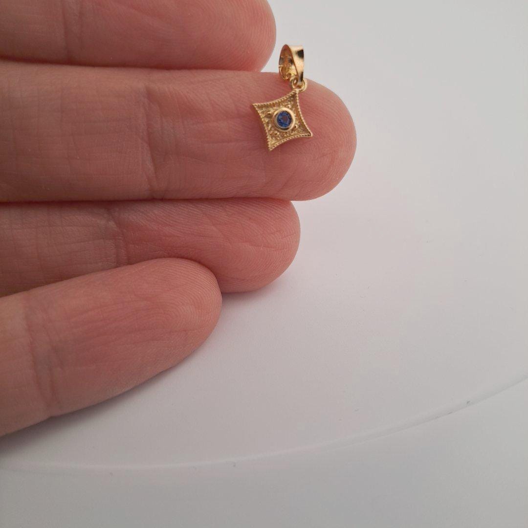 Byzantine Pendant – Gold Plated Charm with Blue Gemstone, Antique Greek Style Necklace