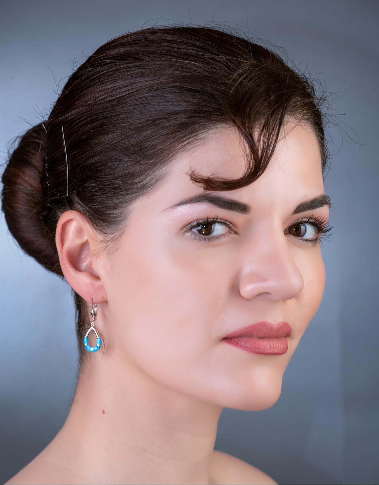 Blue Opal Sterling Silver Drop Earrings: Greek Style Dangle