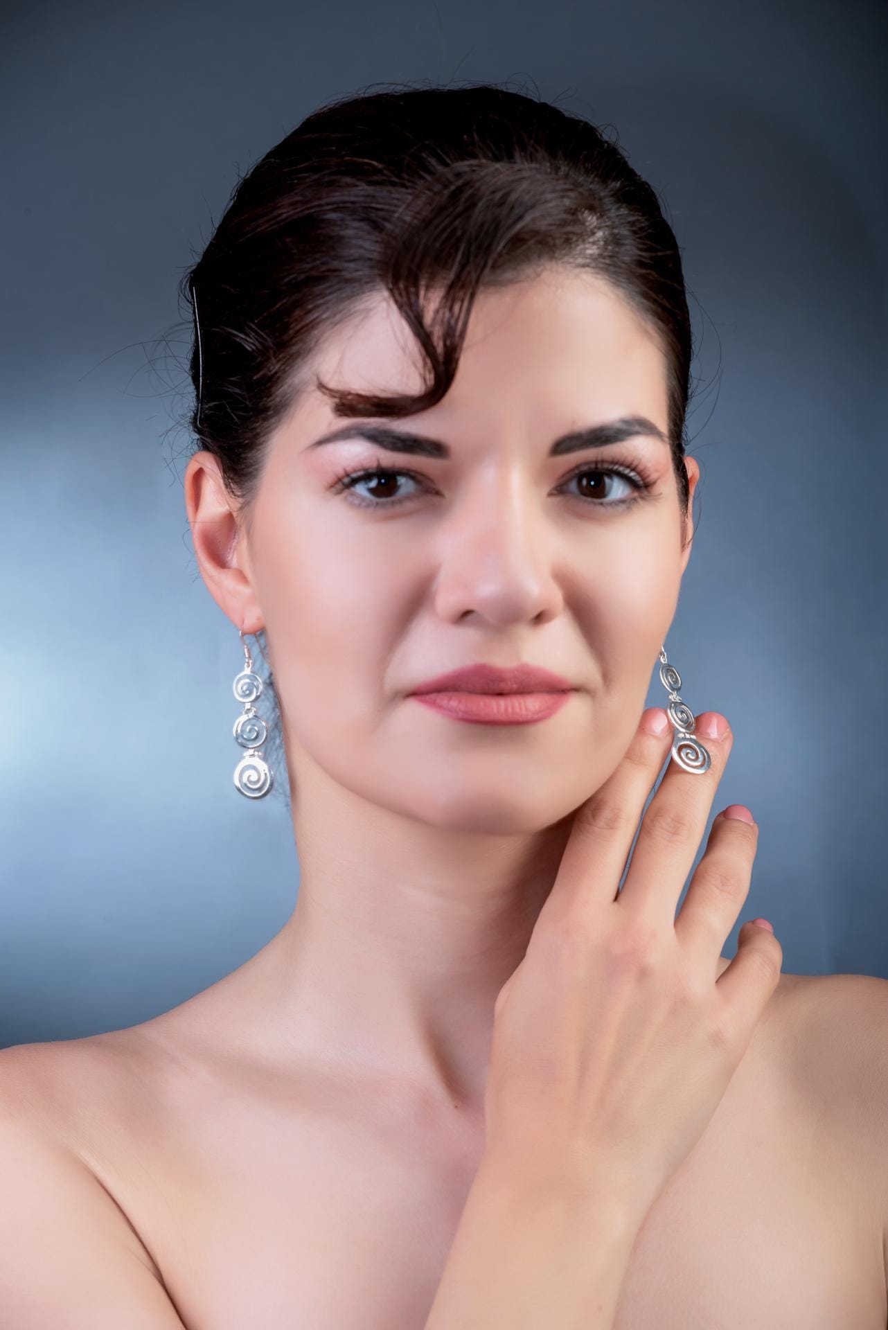 Sterling Silver Spiral Dangle Earrings: Greek Key Meandros Design