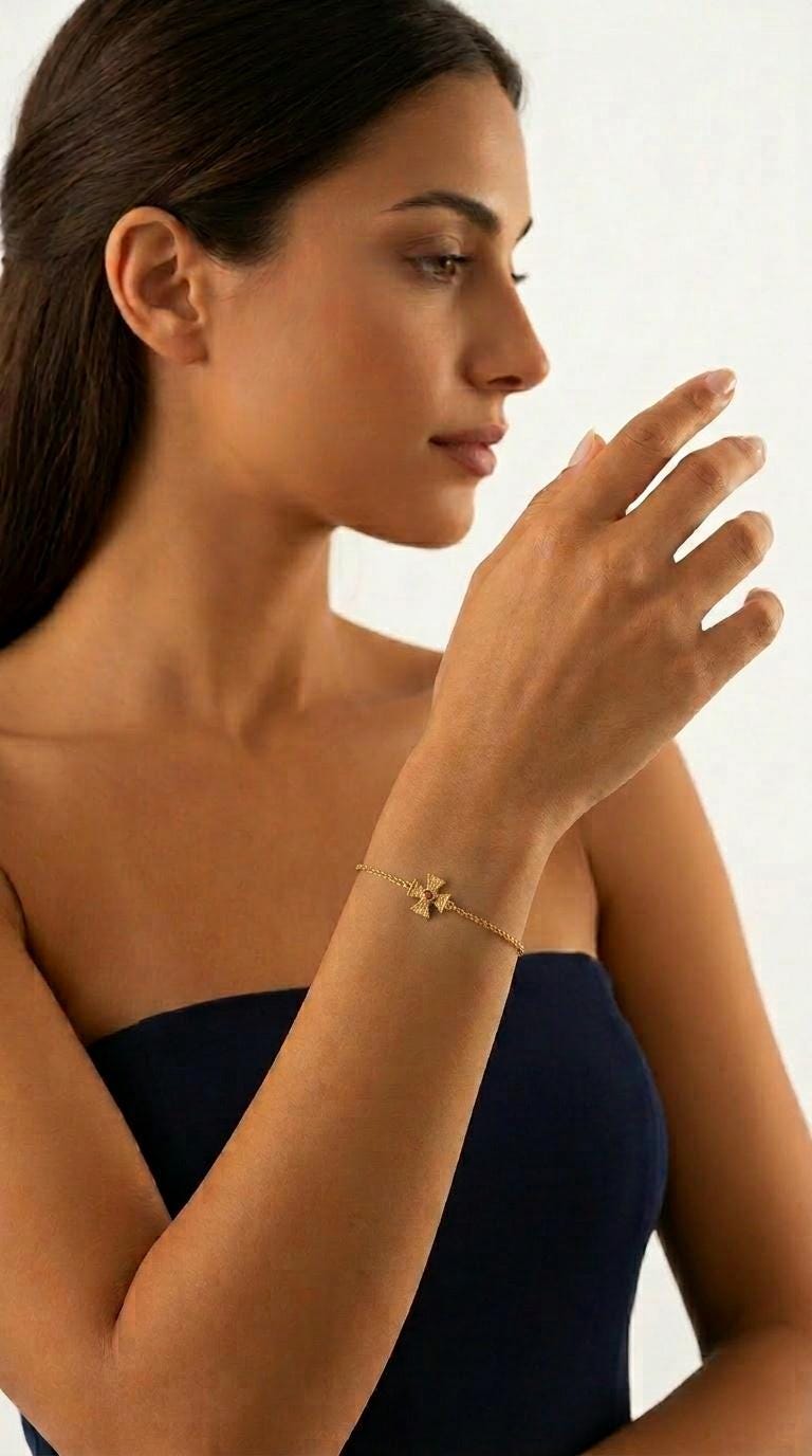 Byzantine Cross Bracelet - Gold Plated Sterling Silver Chain With Red Ruby Gemstone