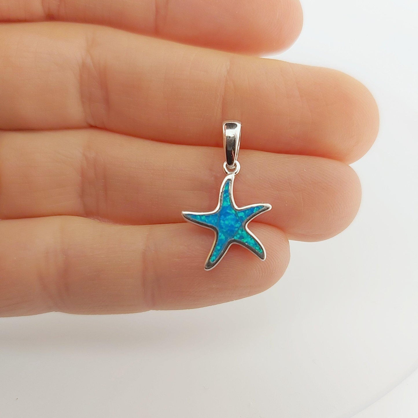 Sterling Silver 925 Blue Opal Starfish Pendant