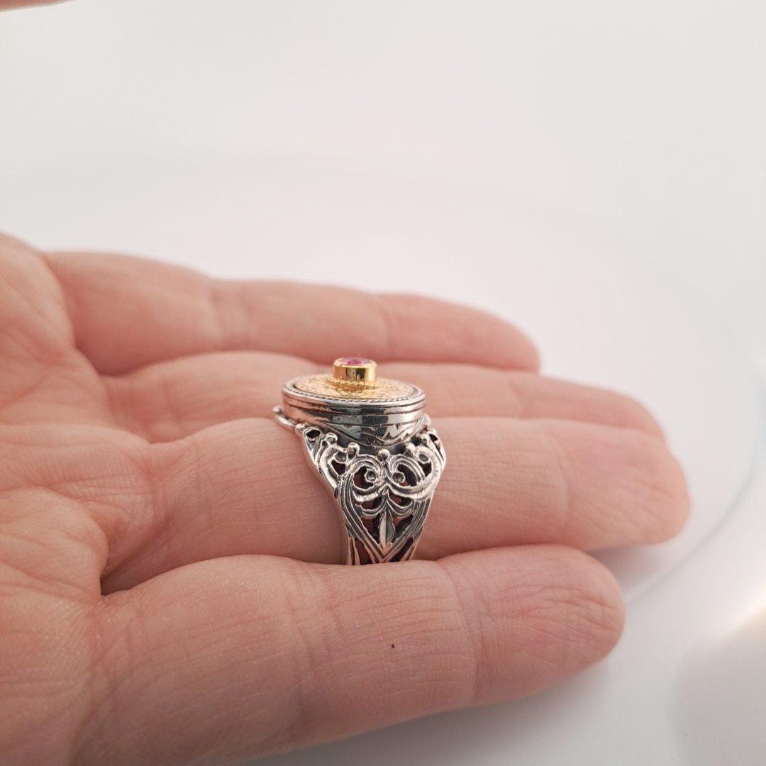 Byzantine Statement Ring – Gold Plated Ruby Gemstone Sterling Silver Band