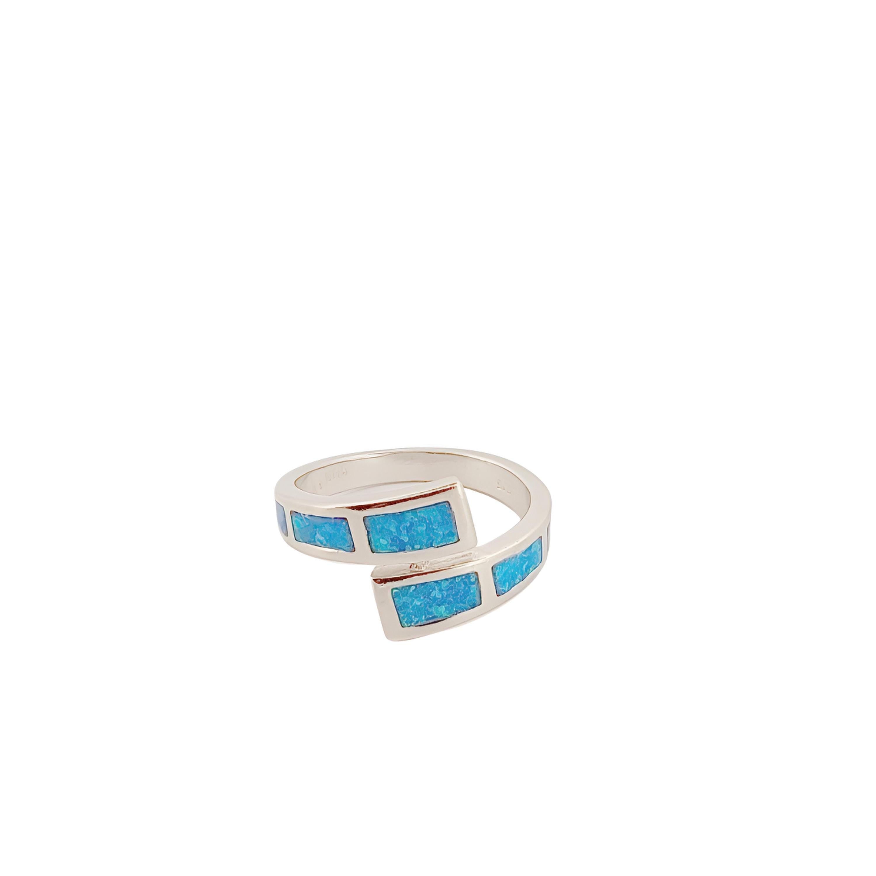 Silver Opal Ring, Inspired from Greek Colors, Elegant Wrap-around Design