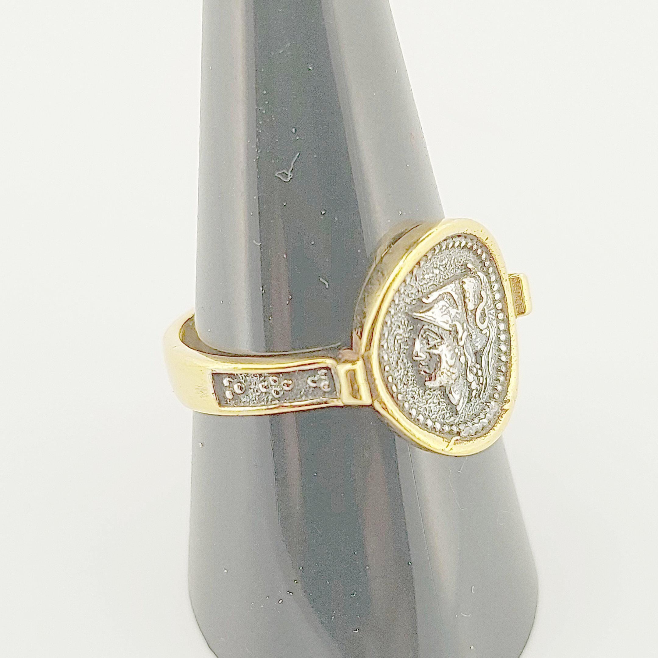Goddess Athena Signet Ring, Sterling Silver Gold Plated, Greek Mythology Design