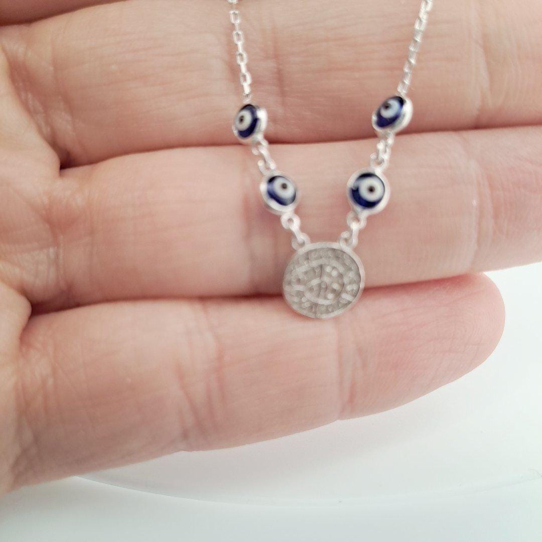 Evil Eye Necklace – Blue Eye Necklace with Phaistos Disc Pendant | Silver Chain