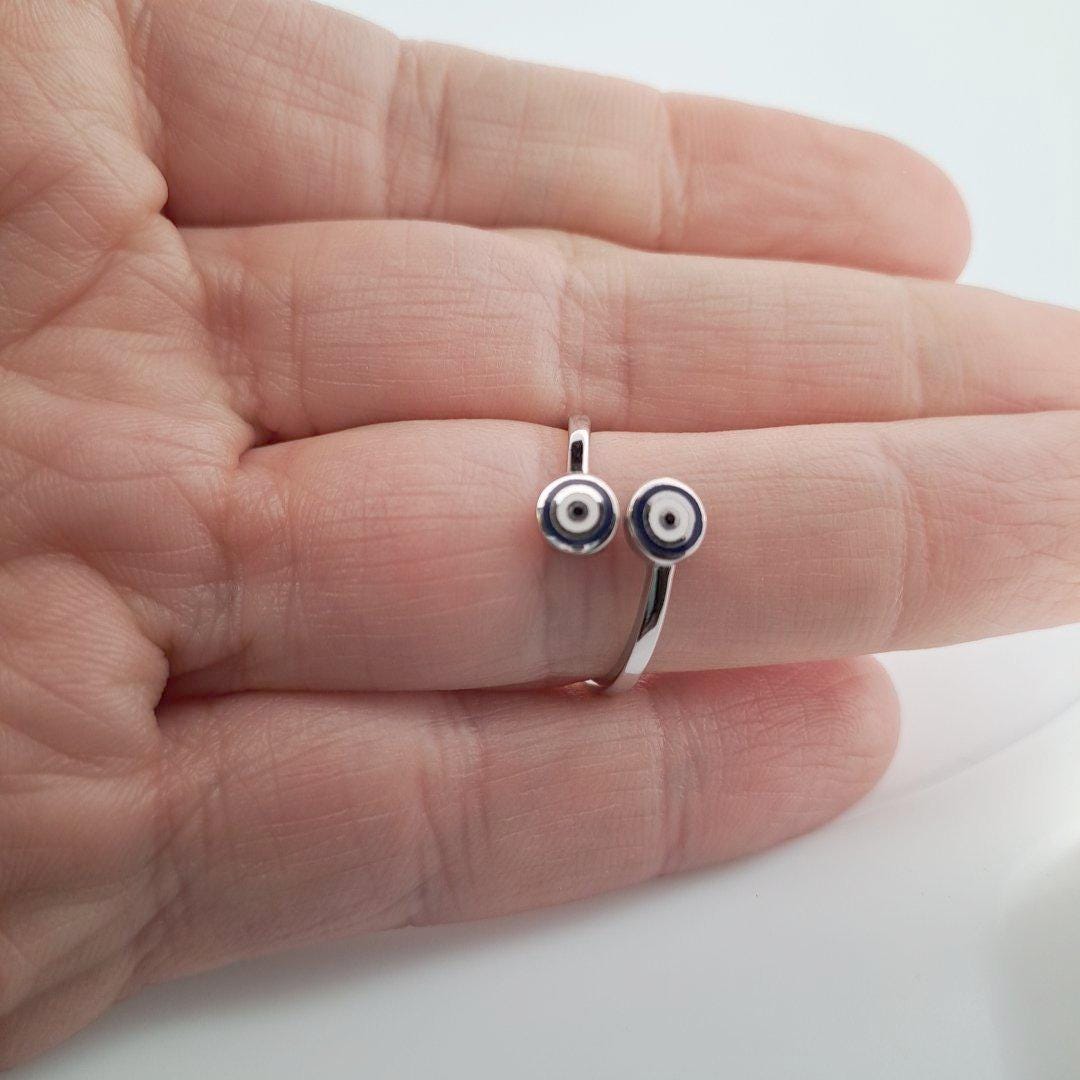 Evil Eye Ring Sterling Silver Double Eye Jewelry – Minimalist Open Band Protection