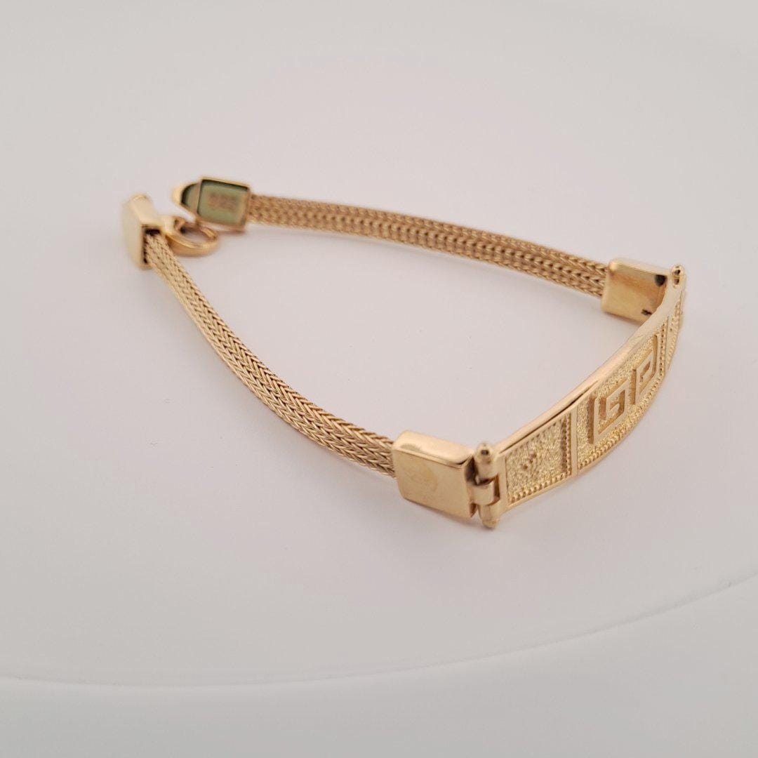 Gold Plated Bracelet – Sterling Silver Byzantine Woven Chain With Greek Key Motif