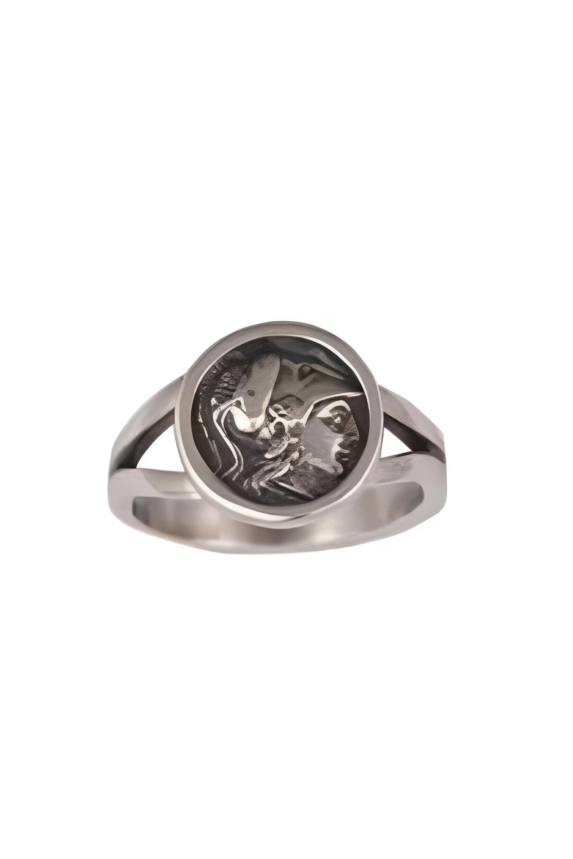Goddess Athena Signet Ring, Sterling Silver, Greek Mythology Design