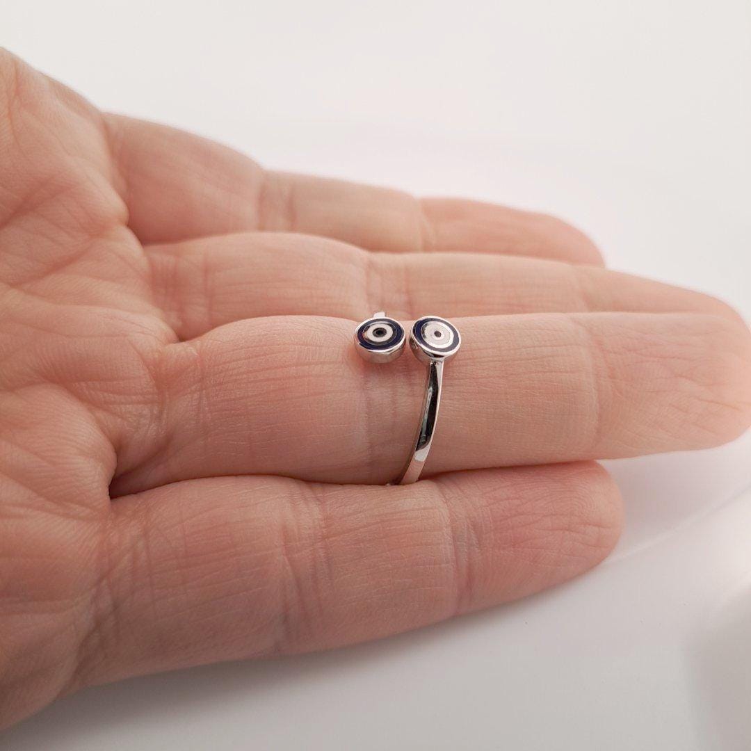 Evil Eye Ring Sterling Silver Double Eye Jewelry – Minimalist Open Band Protection