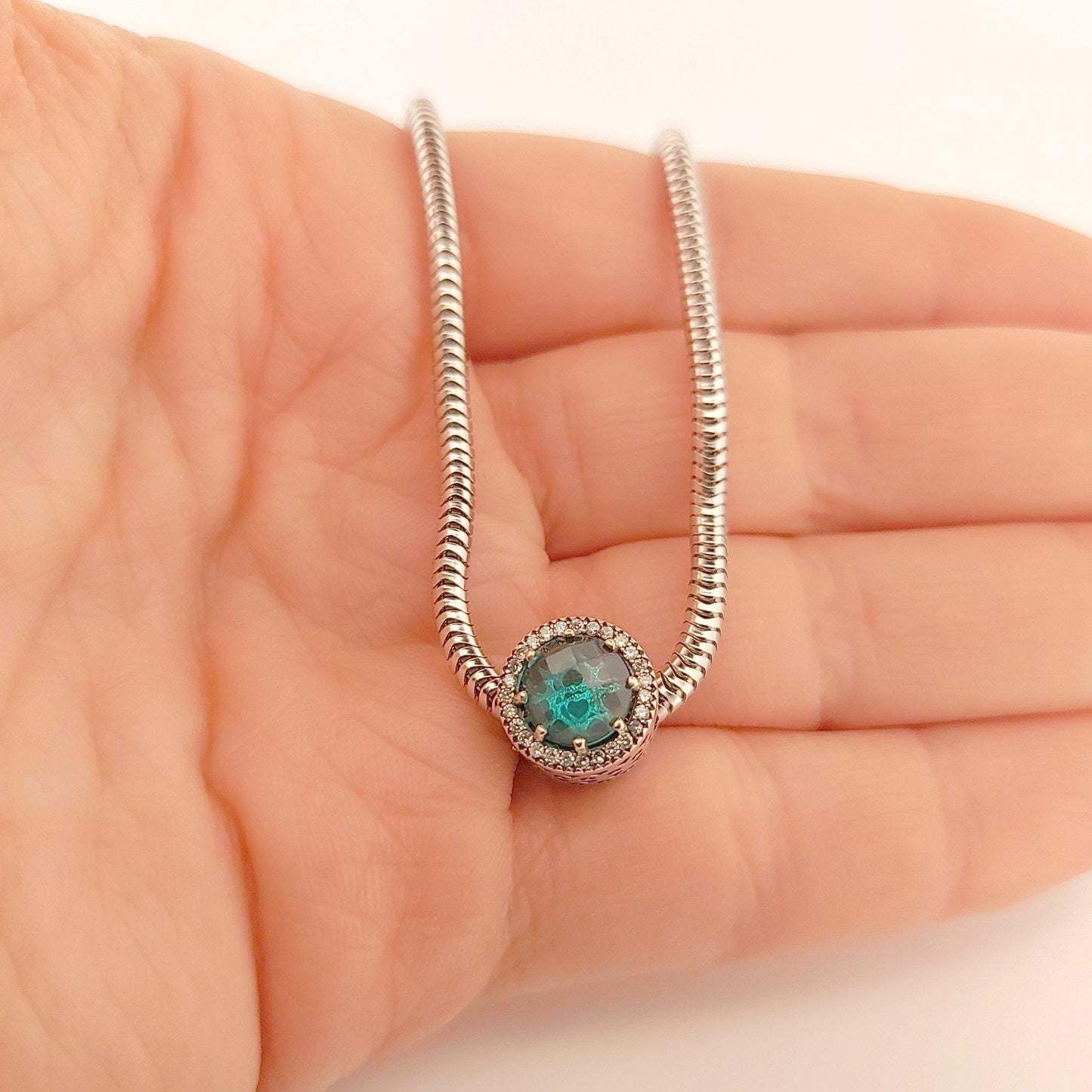 Zircon Silver Charm Bead, Greek Design Bracelet, Turquoise Crystal. Sterling Silver