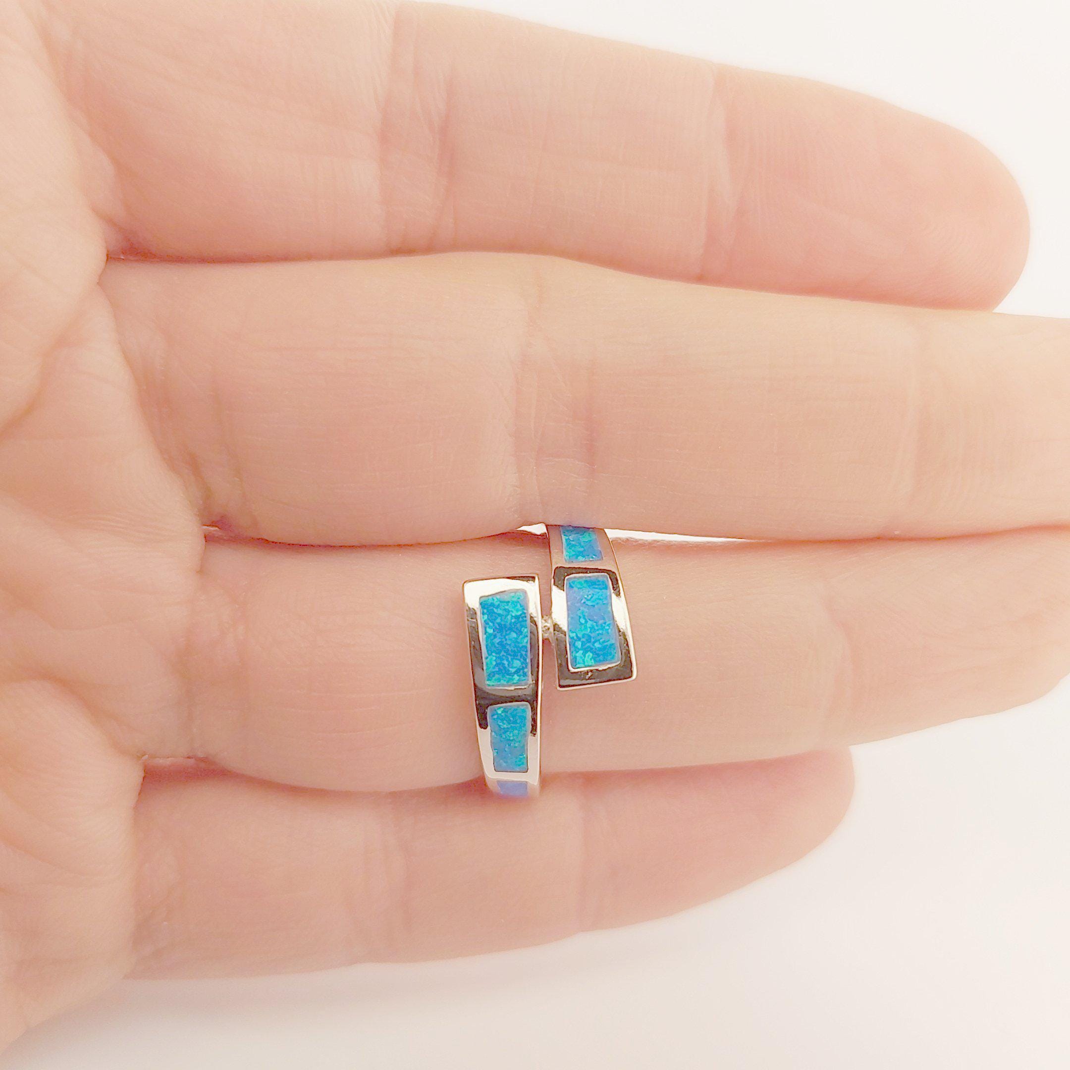 Silver Opal Ring, Inspired from Greek Colors, Elegant Wrap-around Design