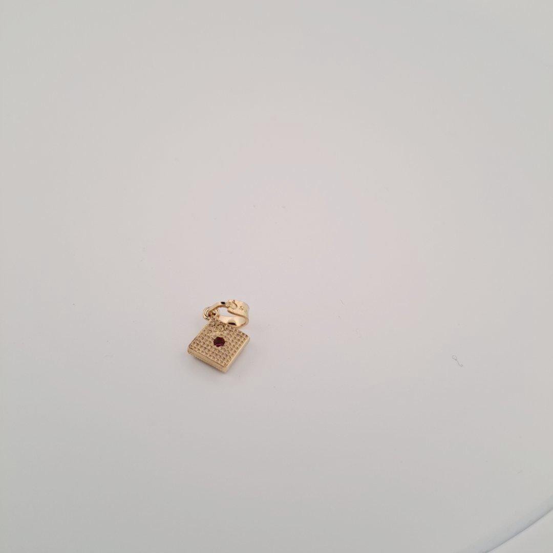Gold Plated Pendant – Byzantine Diamond Shaped Pink Gemstone Charm with Fine Granulation