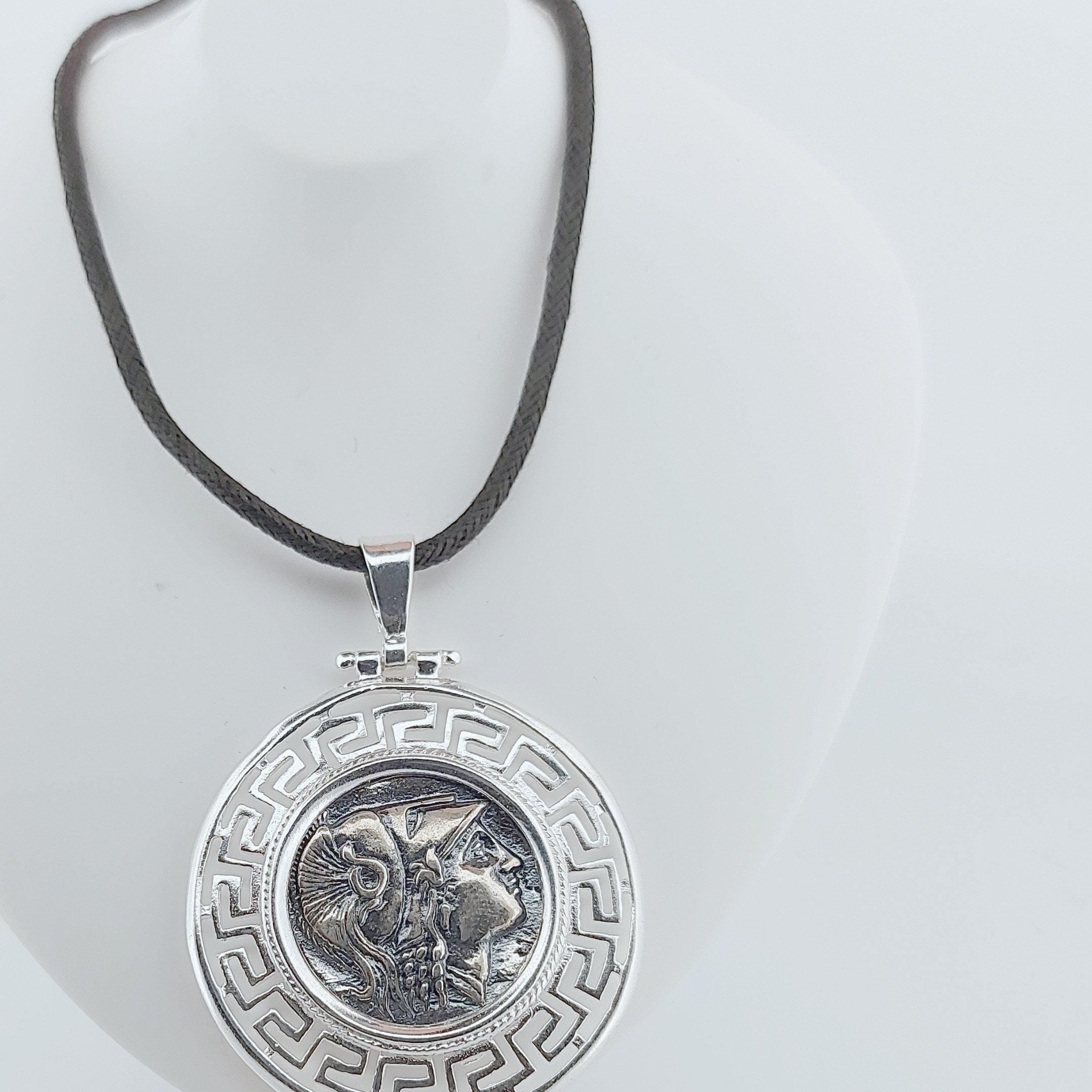 Sterling Silver Athena Pendant: Greek Key Medallion