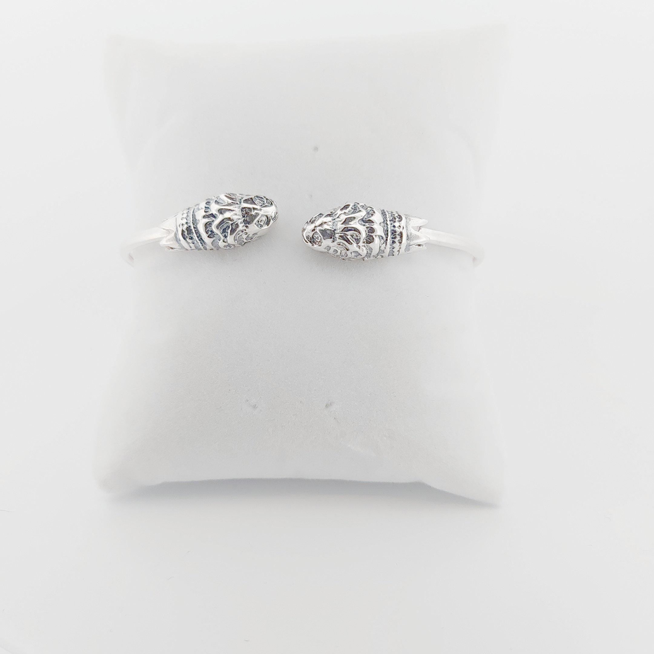 Double Lions Heads Cuff Bracelet Silver 925, Unisex Ancient Greek Mythology Symbol Bangle