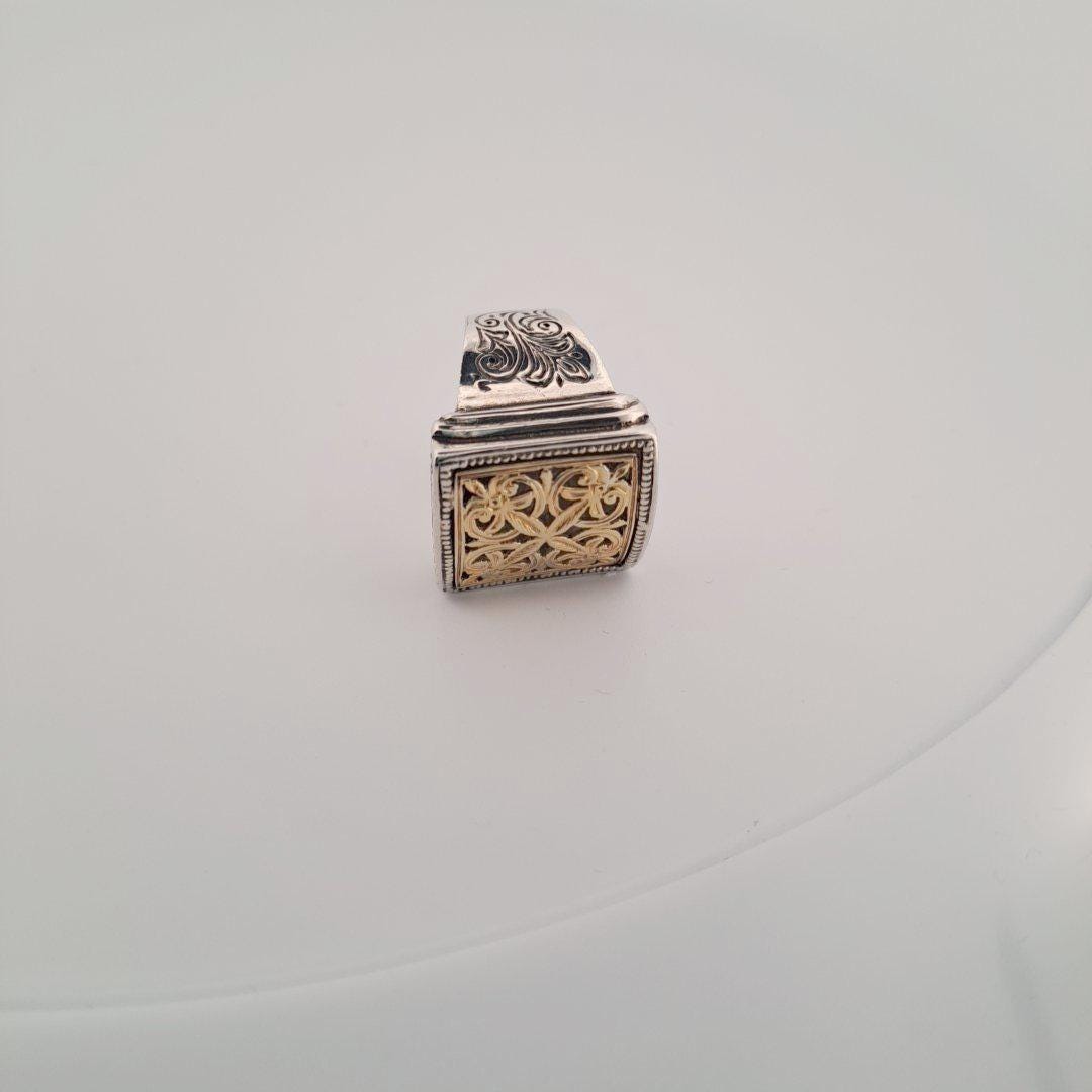 Byzantine Gold Ring - Ornate Filigree Square Cross Wide Band Silver Statement