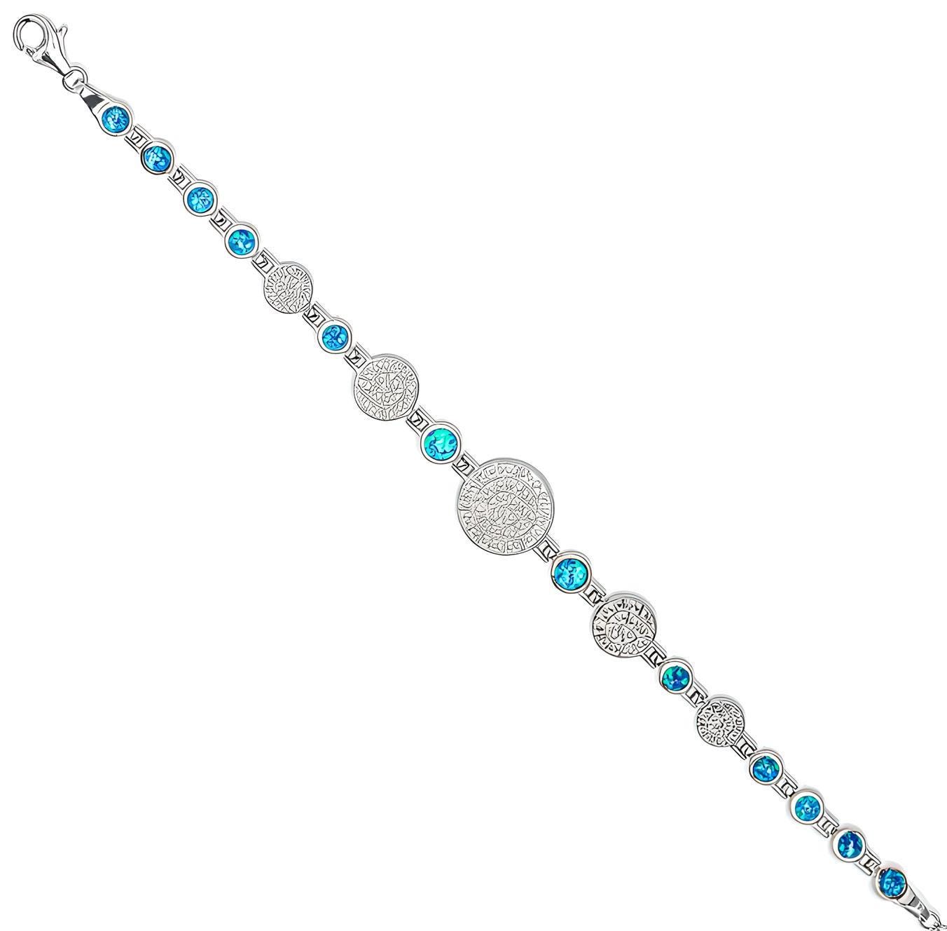 Blue Opal Phaistos Disc Bracelet: Ancient Greek Silver Design