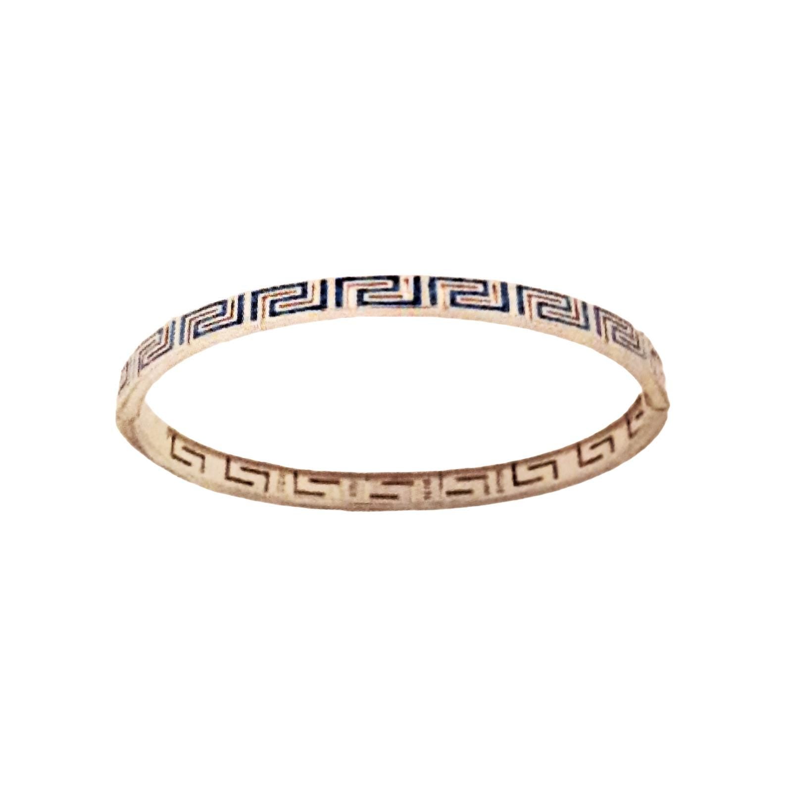 Blue Opal Silver Bracelet, Greek Key Design, Meander Motif Bangle