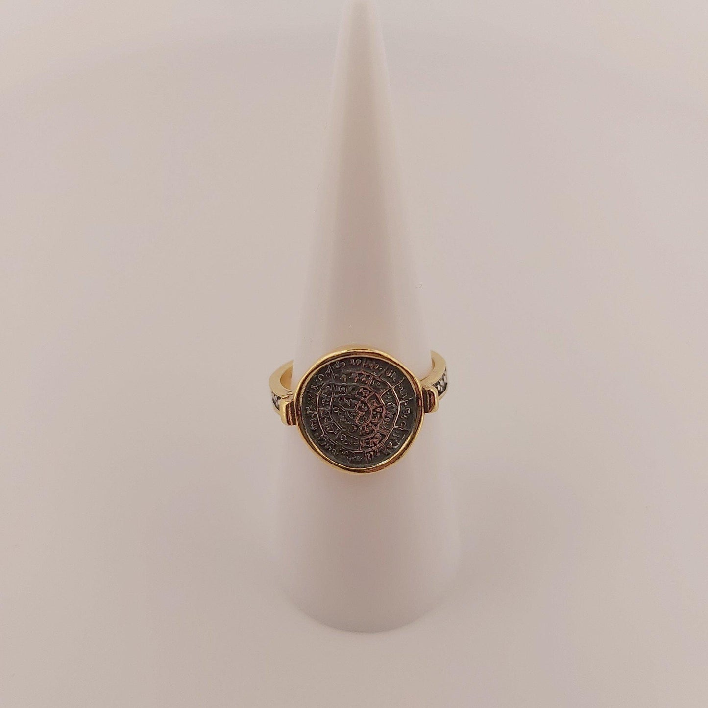 Phaistos Disc Ring, Gold Plated Ancient Greek Design, Statement Ring