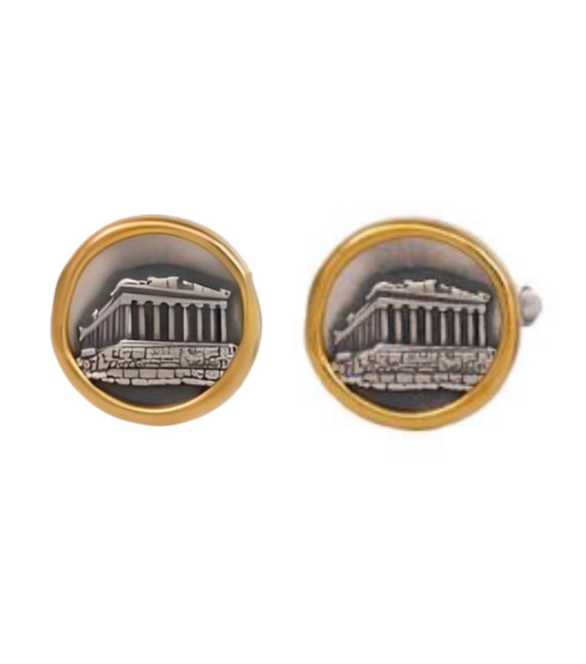 Parthenon Cufflinks: Silver & Gold Plated Acropolis Design