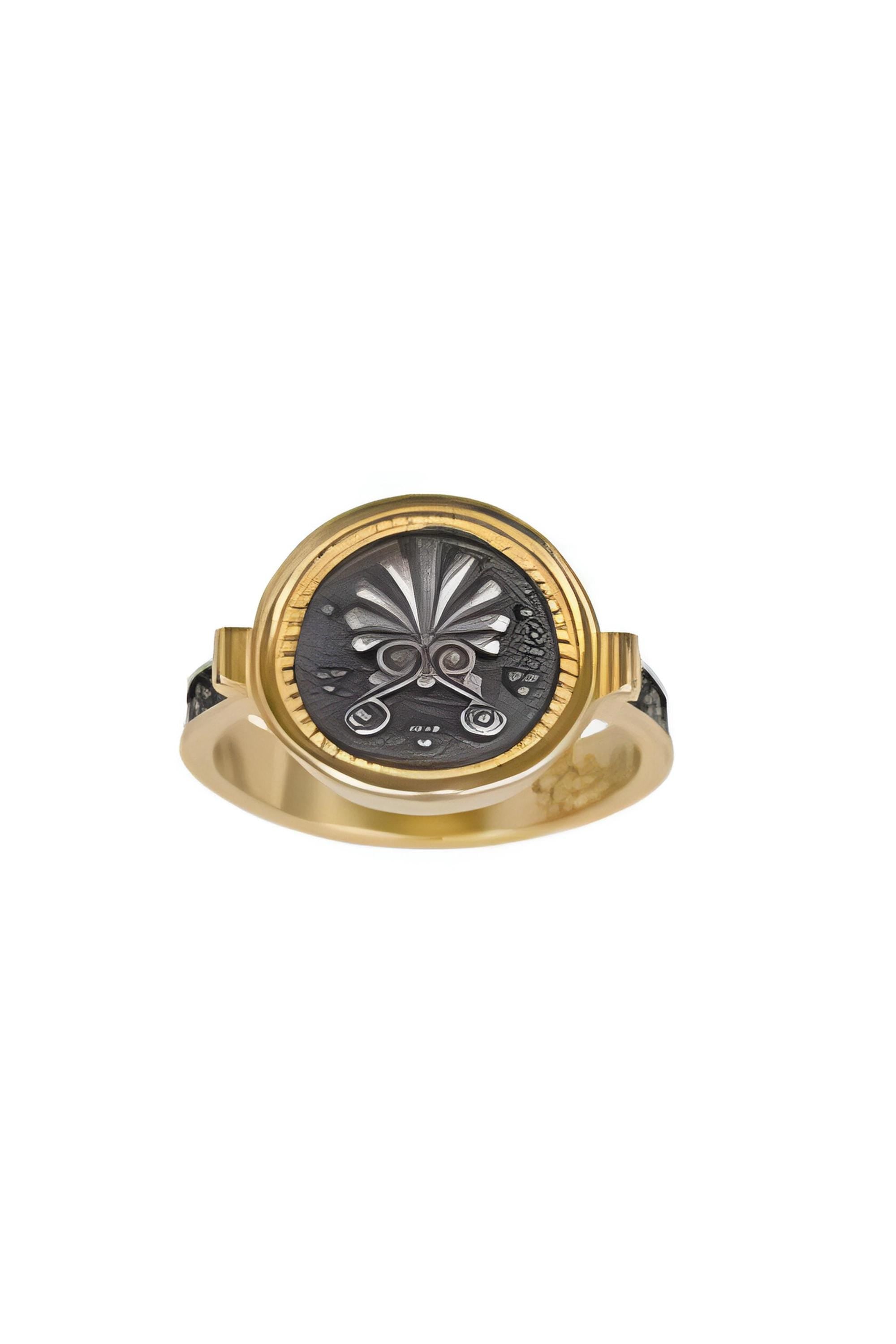 Silver Gold Plated Ring, Greek Architecture Design, Statement Ring
