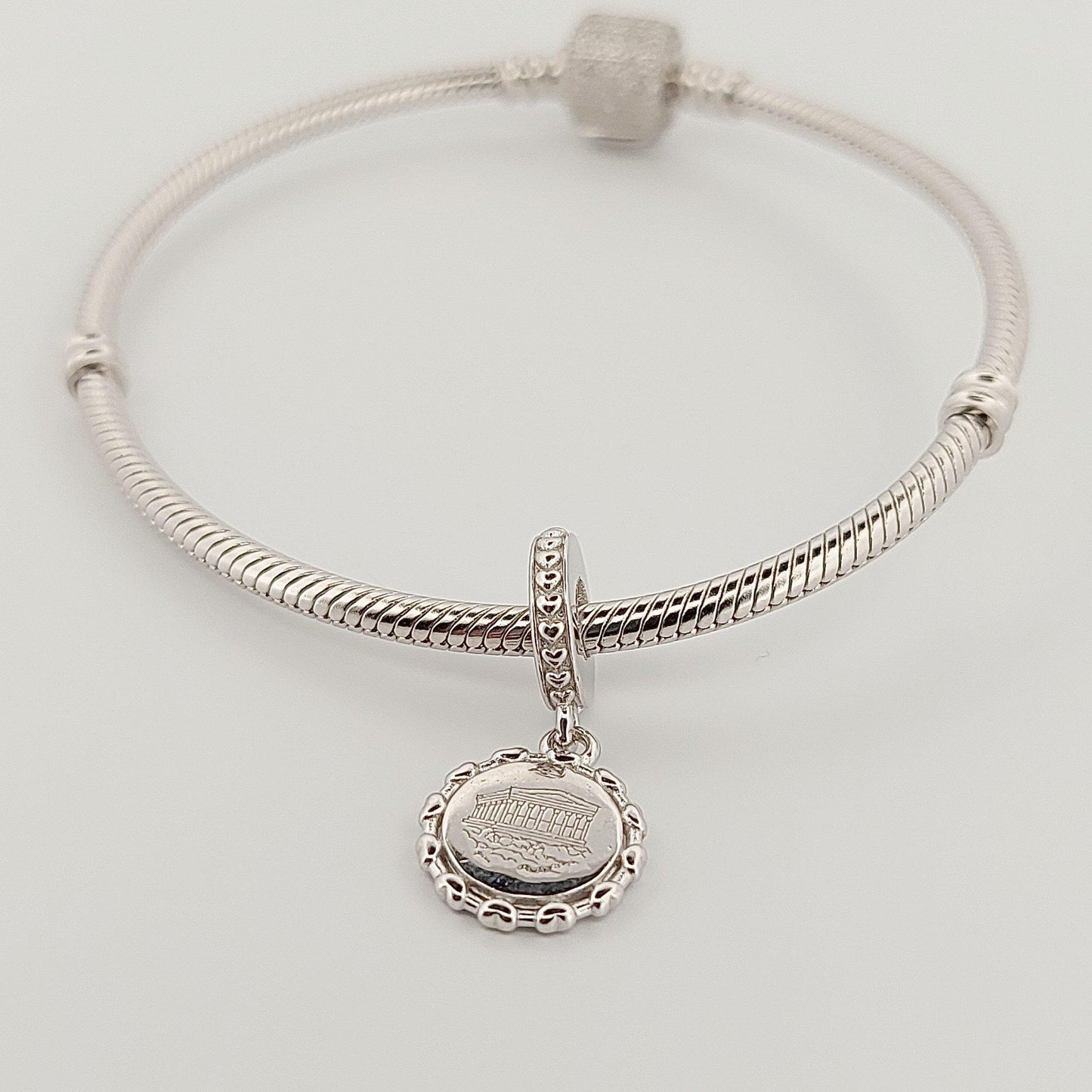 Greek Temple Parthenon Acropolis, Silver Charm for Bracelet, Fits Pandora Bracelets