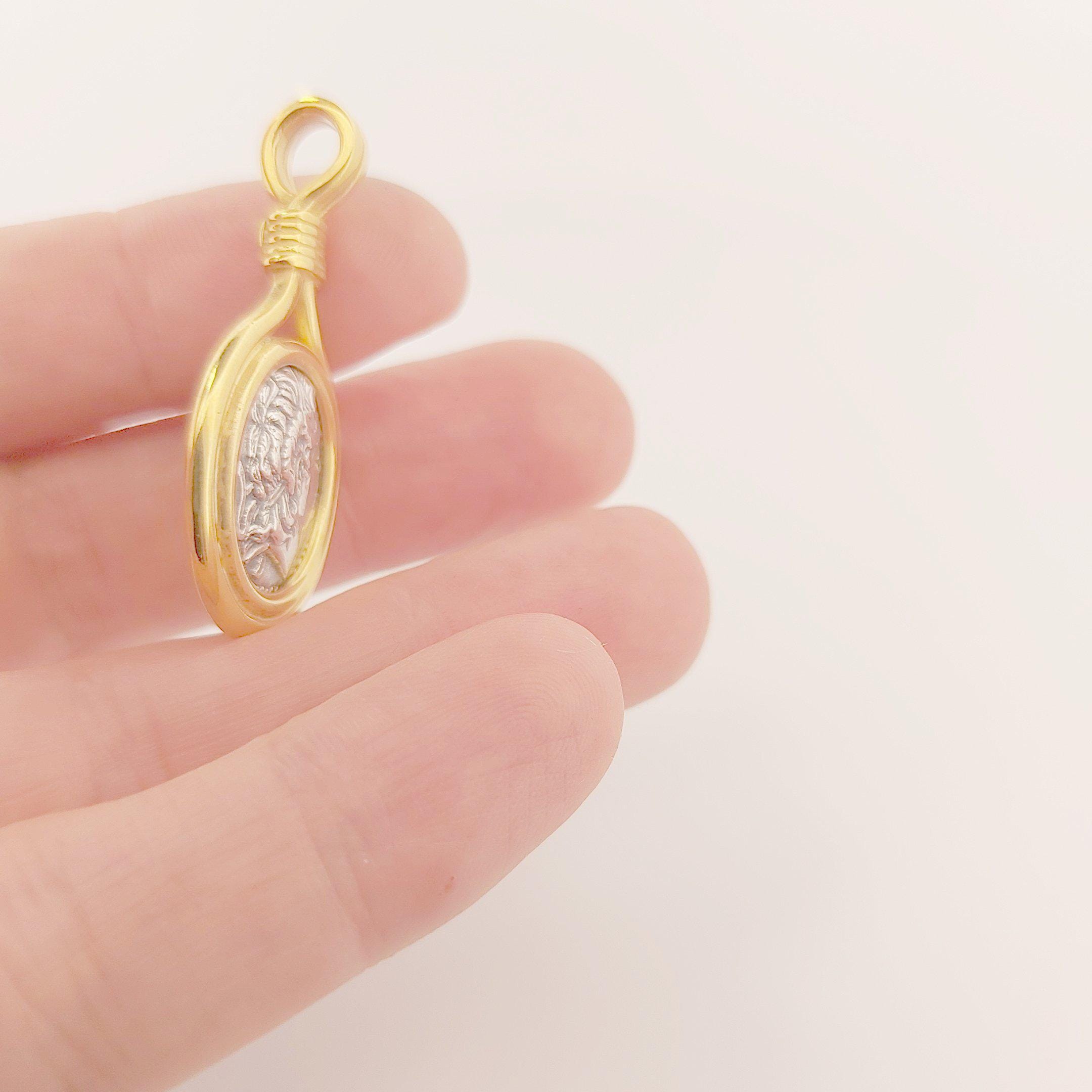 Alexander the Great Ancient Greek Silver Coin Pendant, Gold Plated Frame Design