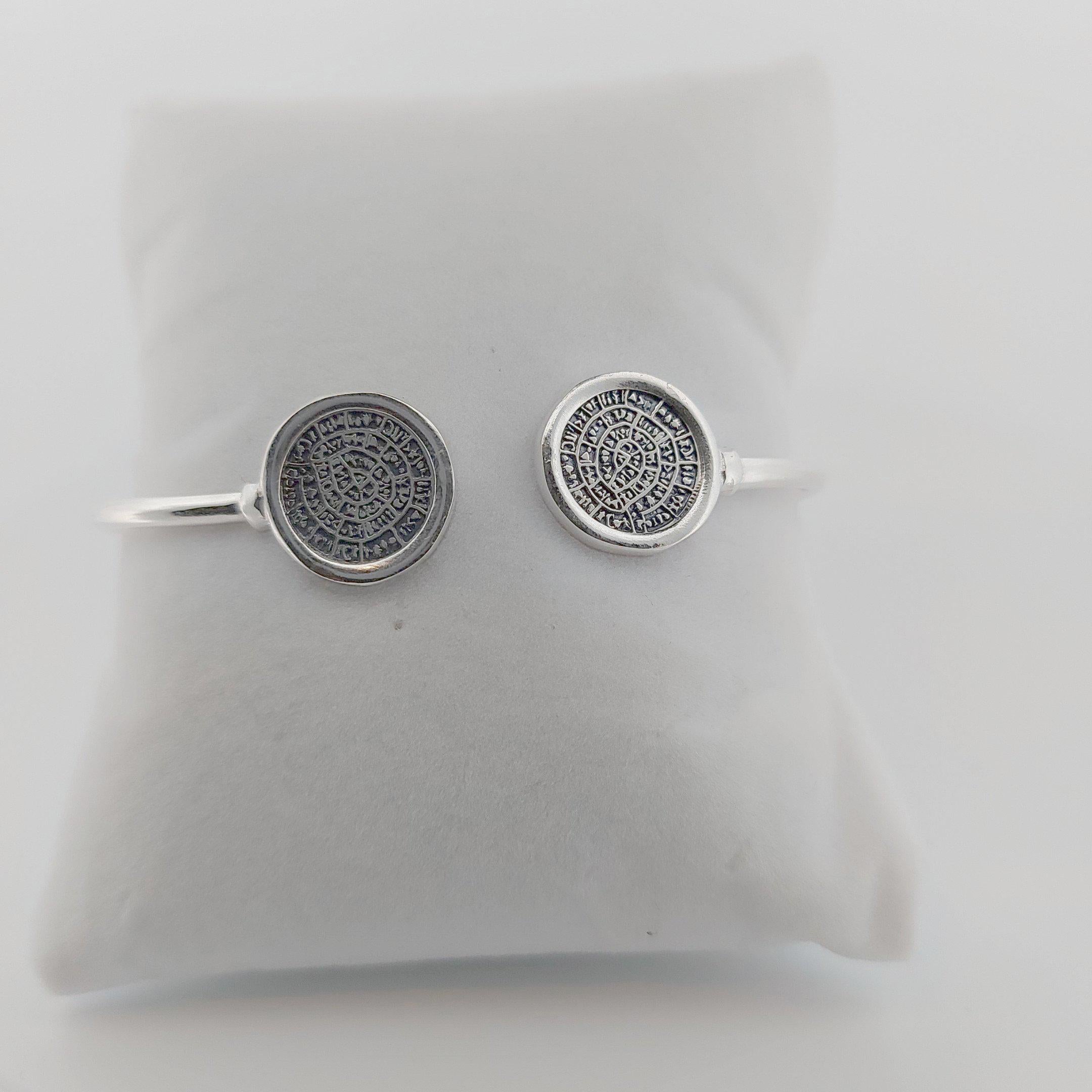 Sterling Silver Disc of Phaistos Cuff Bracelet: Ancient Greek Medallion