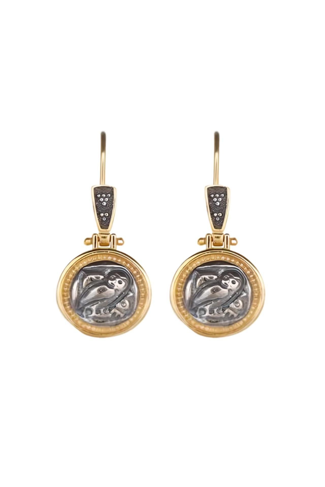 Athena's Owl Dangle Earrings: Silver & Gold-Plated Wisdom