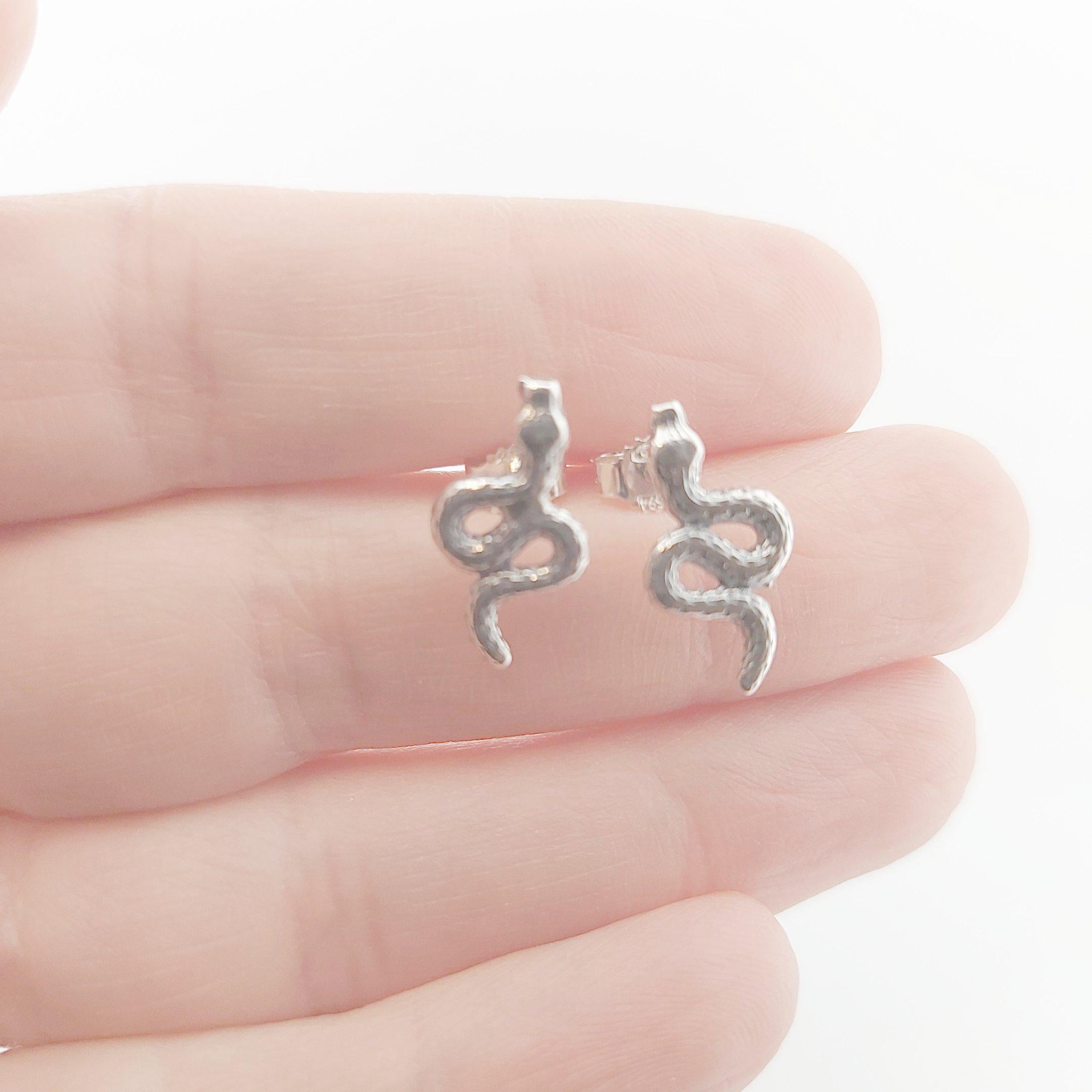 Sterling Silver Snake Stud Earrings: Greek Mythology Serpent Design