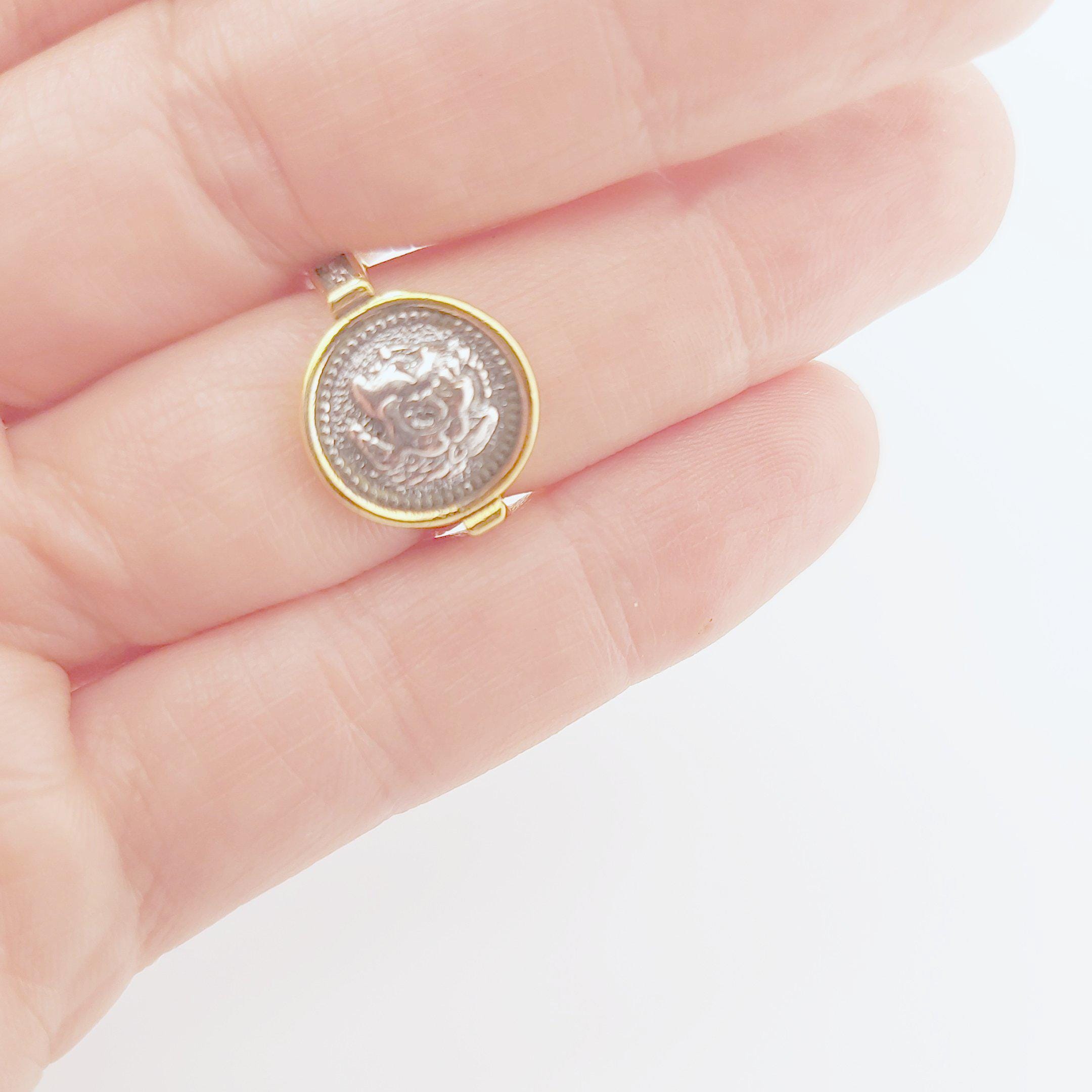Alexander the Great Ring, Silver Gold Plated Ring, Greek History Coin Design