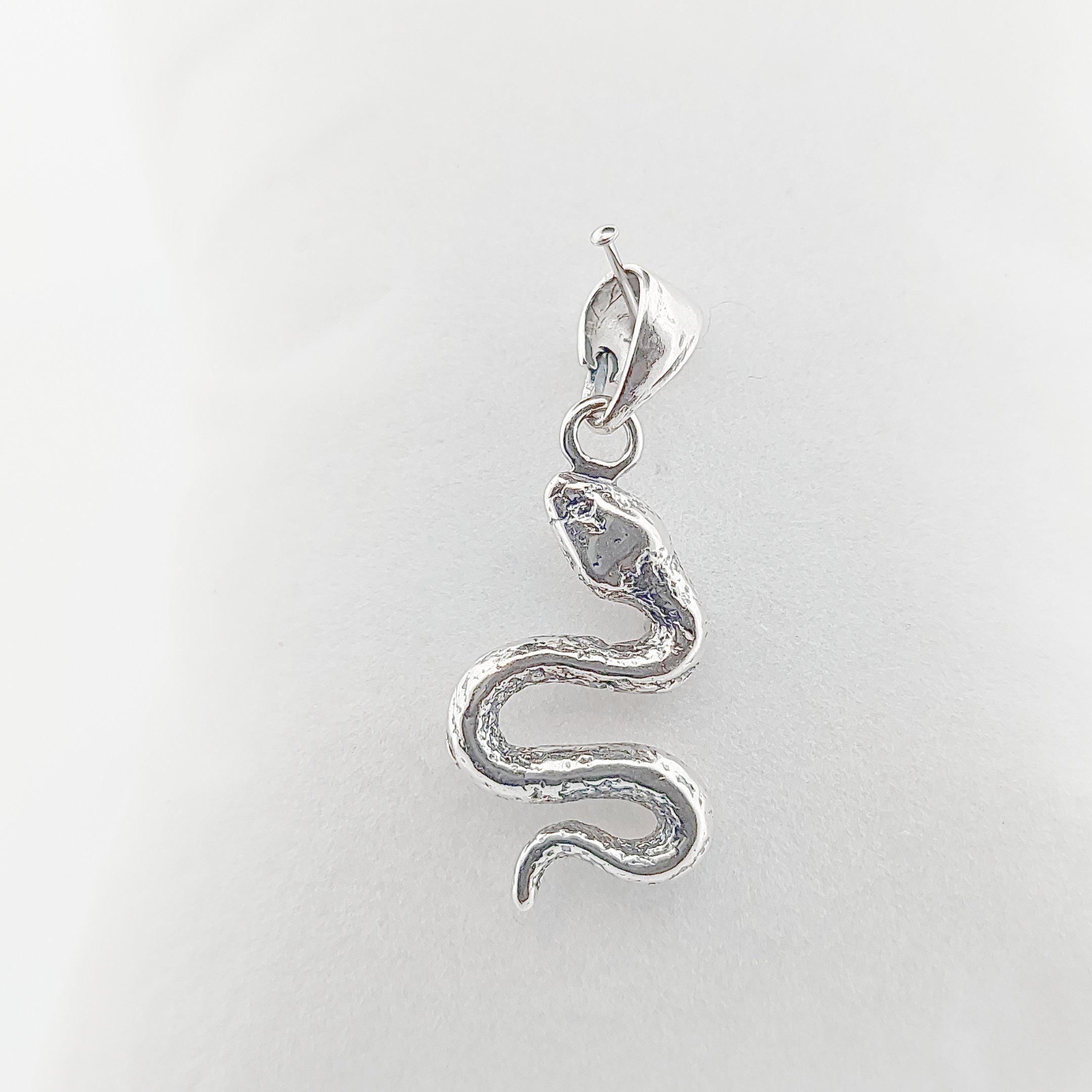 Sterling Silver Snake Pendant: Greek Serpentine Design, 2 inch Charm