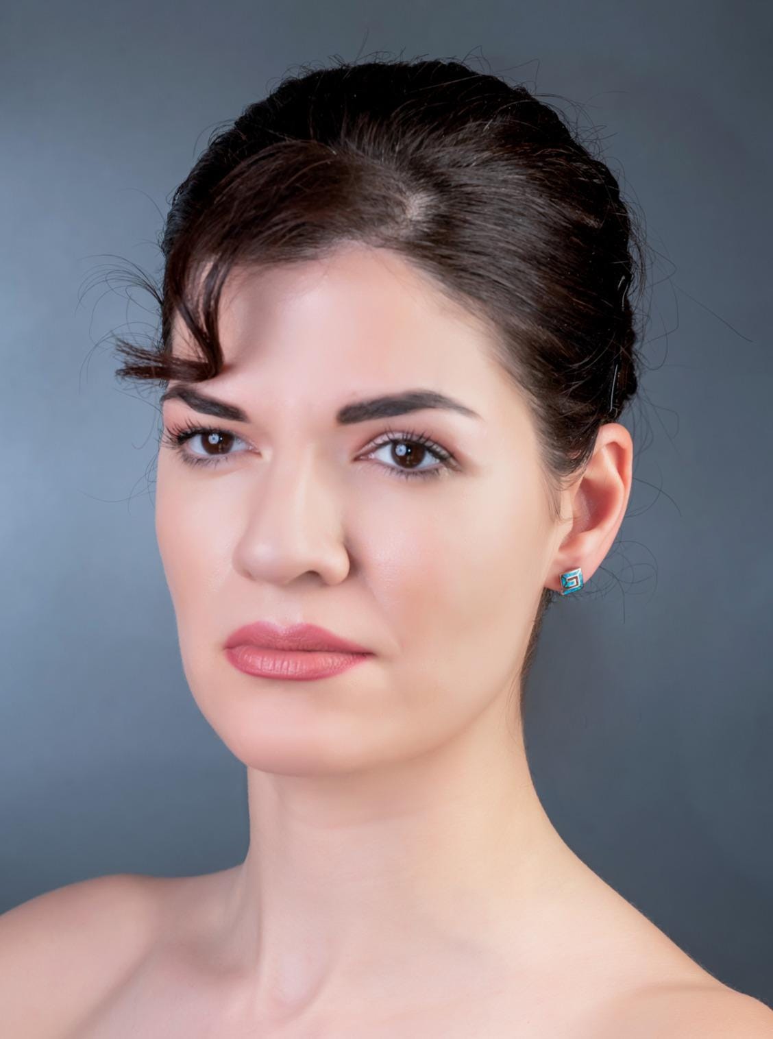 Blue Opal Greek Key Sterling Silver Stud Earrings