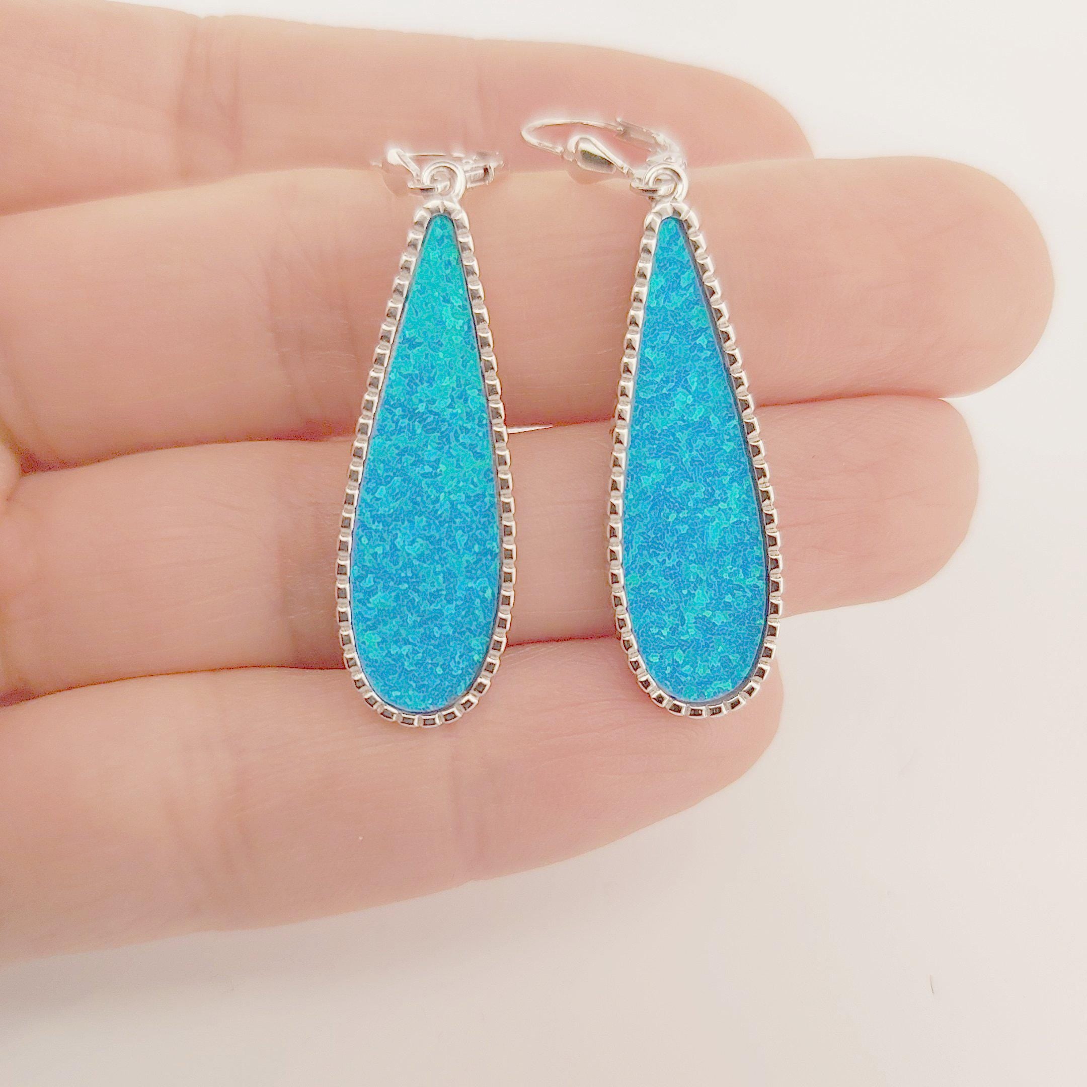 Sterling Silver Blue Opal Teardrop Earrings: Greek-Inspired Dangle