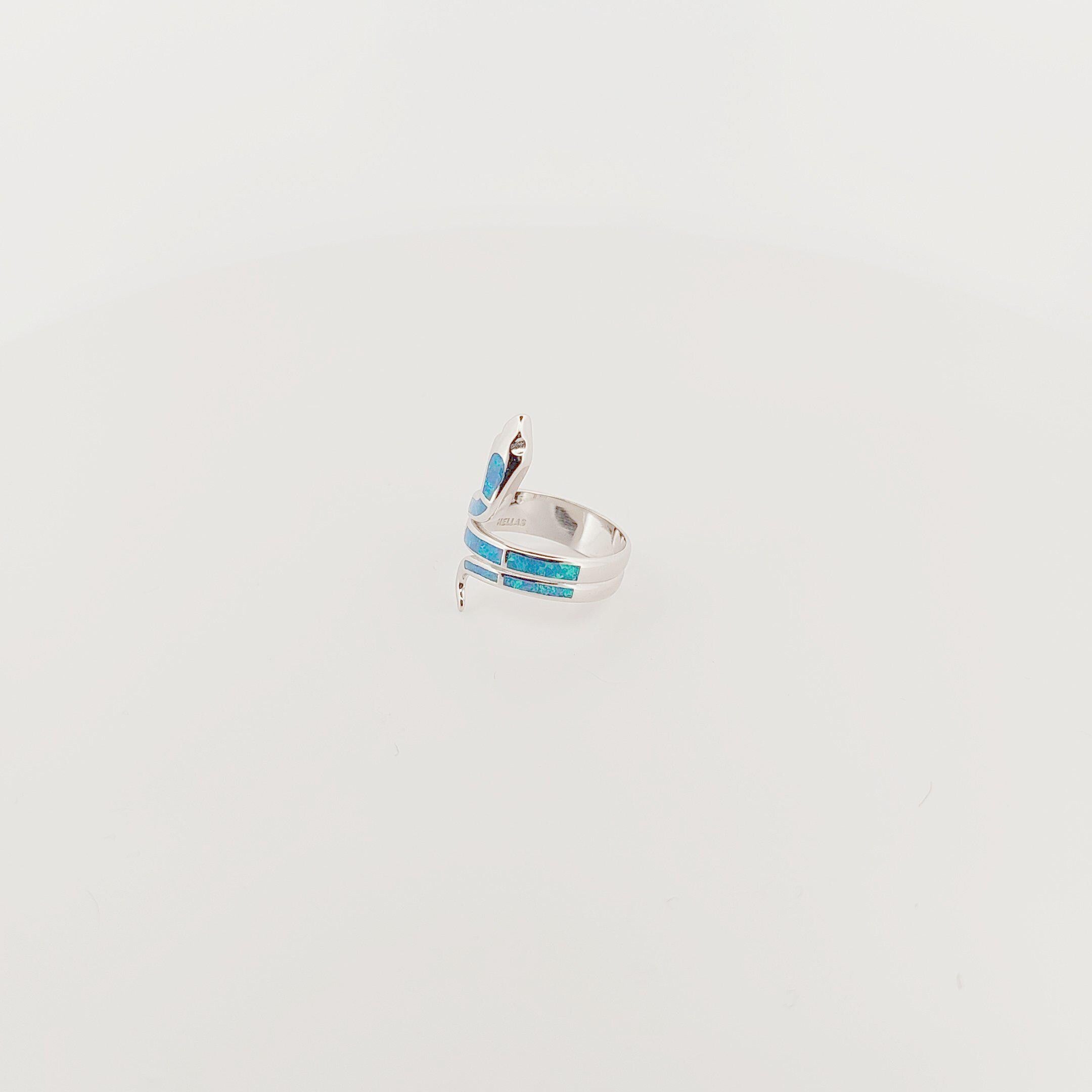 Snake Ring, Blue Opal, 925 Sterling Silver, Greek Mythology Design