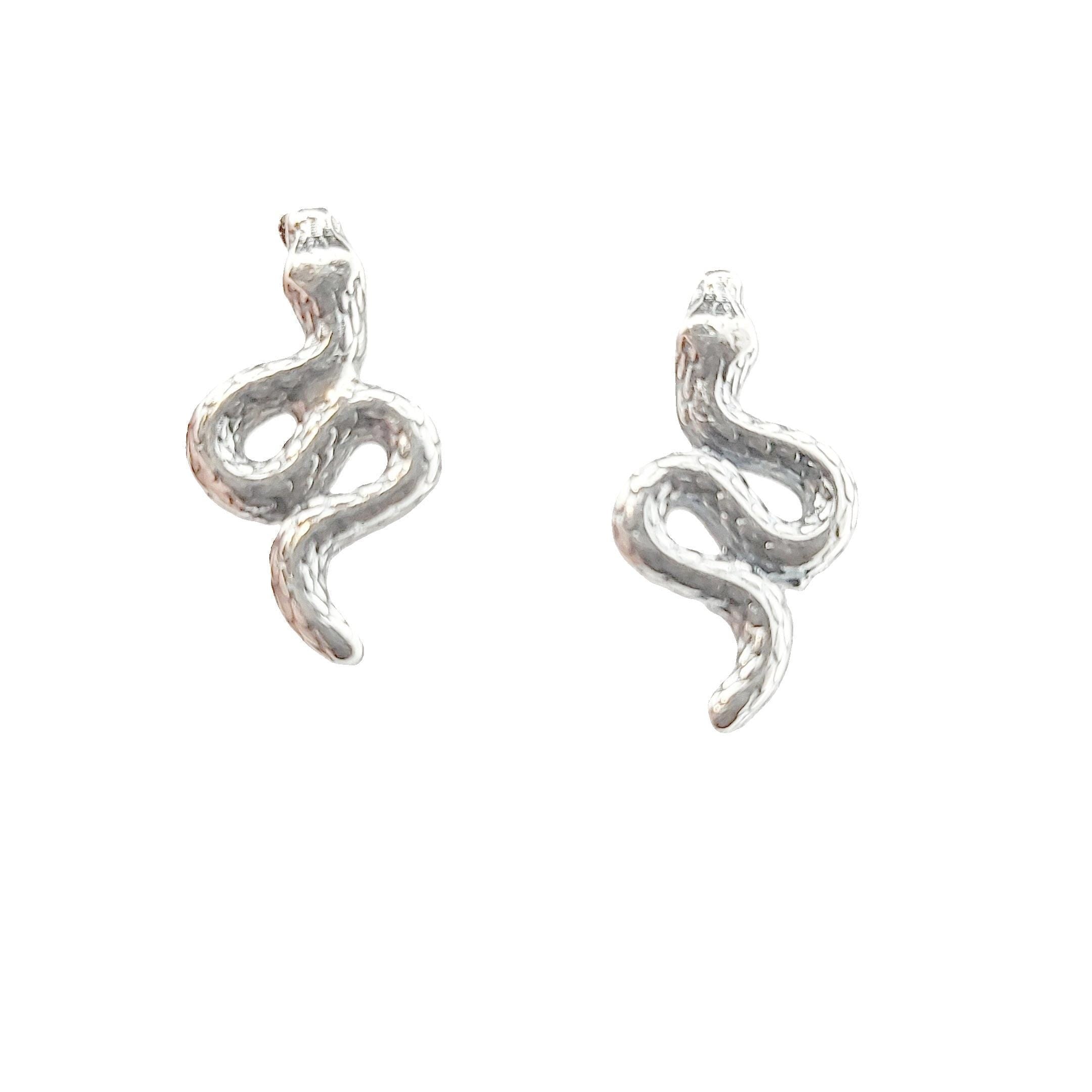 Sterling Silver Snake Stud Earrings: Greek Mythology Serpent Design