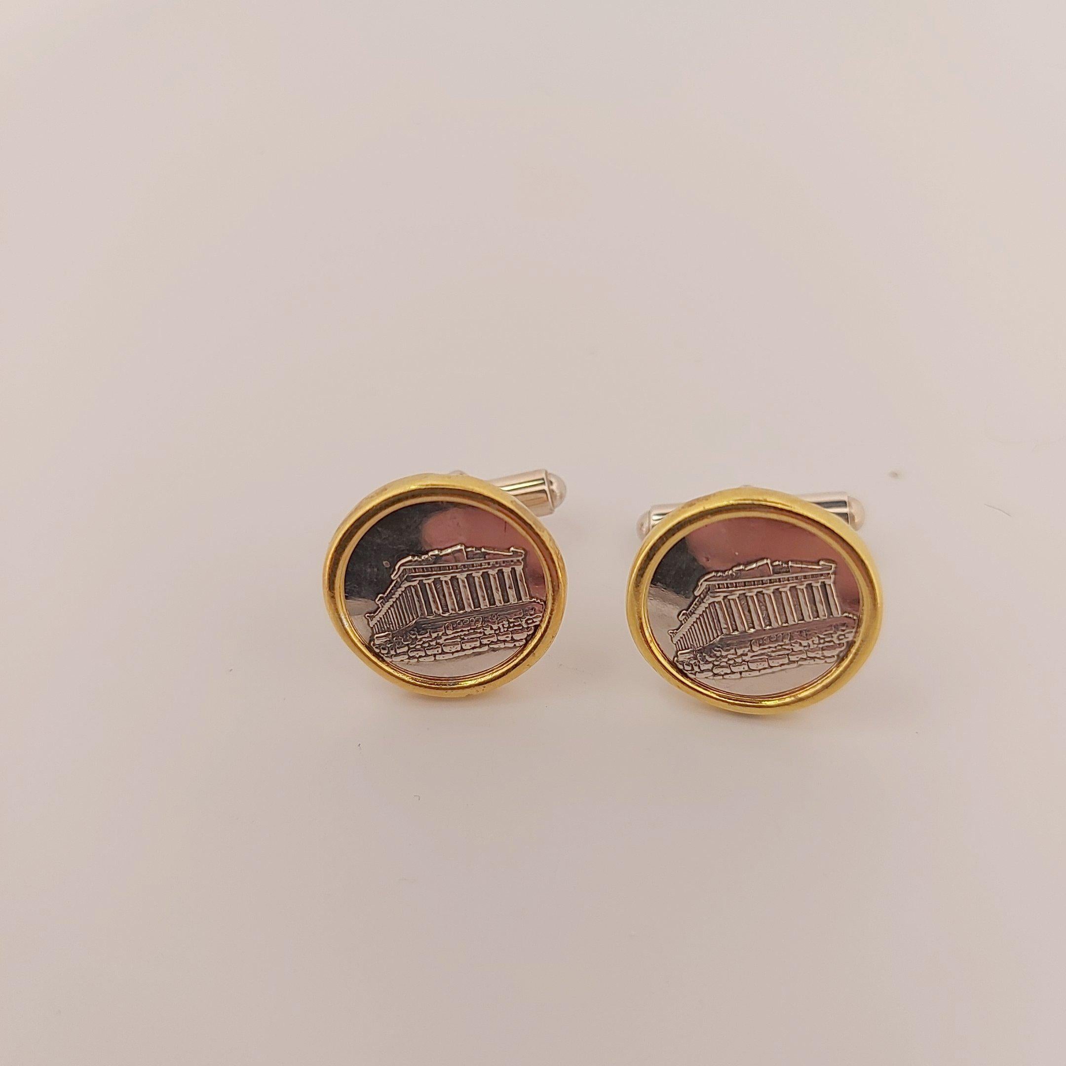 Parthenon Cufflinks: Silver & Gold Plated Acropolis Design