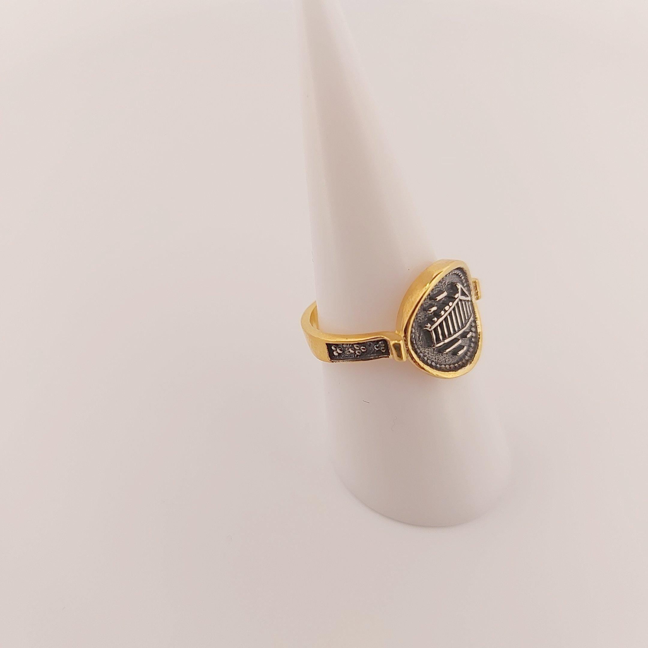 Parthenon Temple Ring, Silver Gold Plated, Acropolis Design, Statement Ring