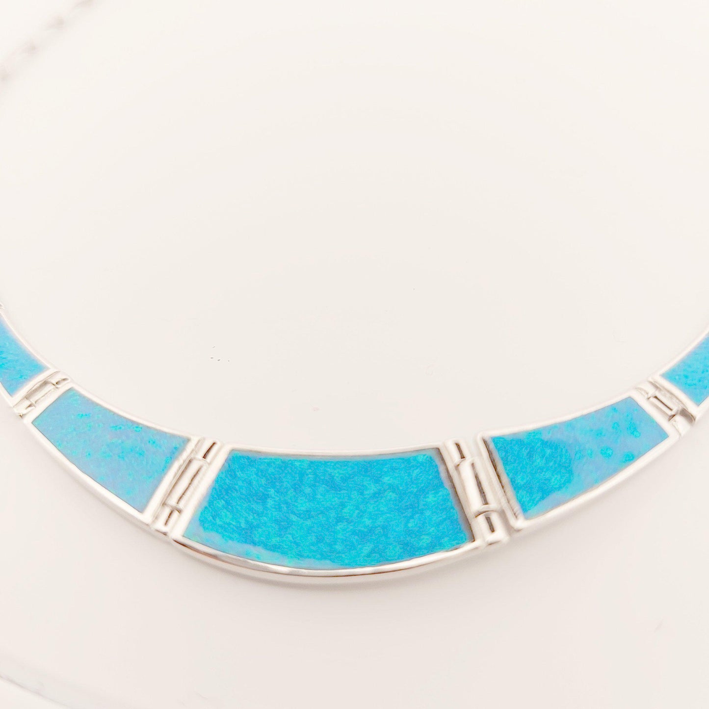 Sterling Silver Blue Opal Collar Necklace, Greek-Inspired Design